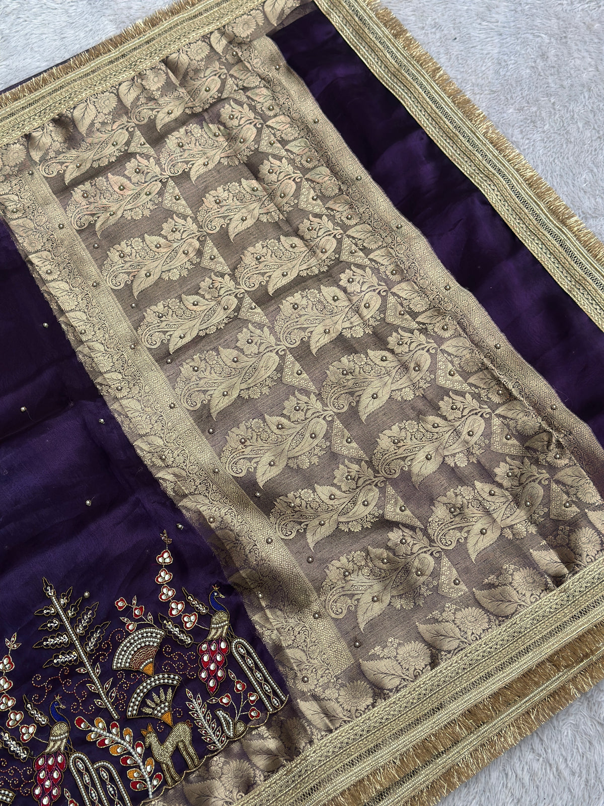 Mor Mahal Purple Banarasi Tissue Saree