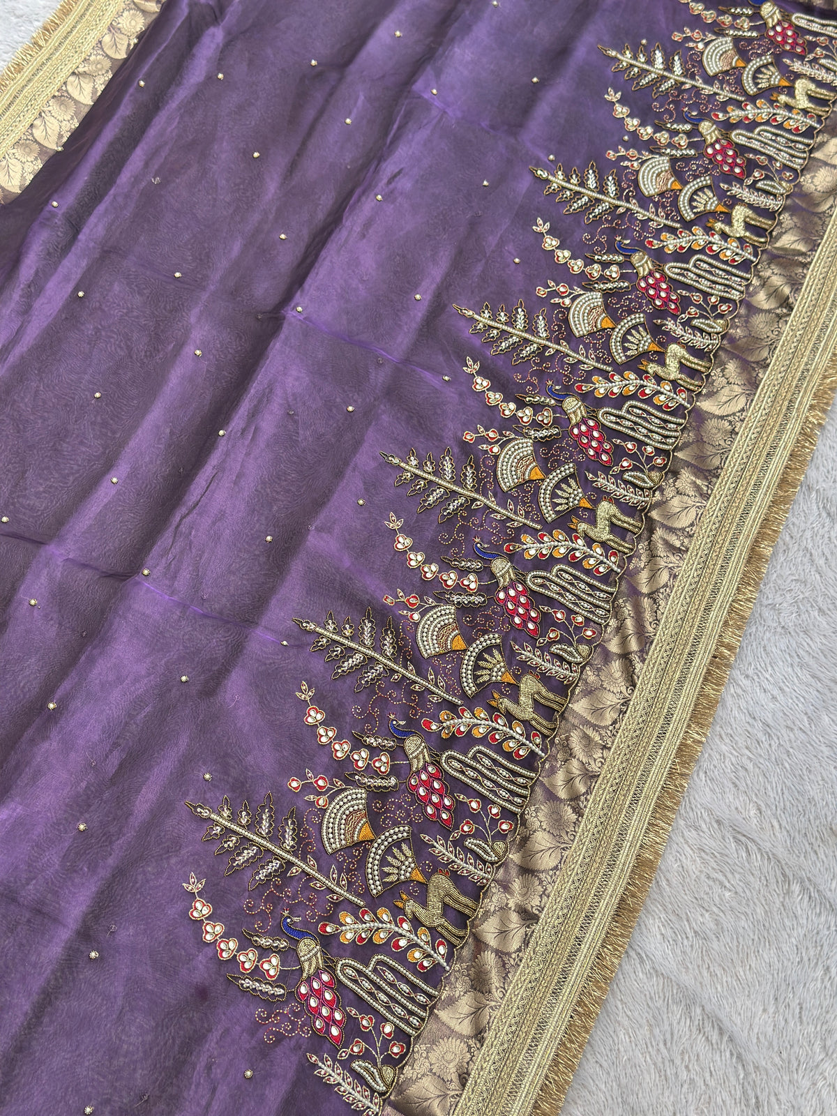 Mor Mahal Purple Banarasi Tissue Saree