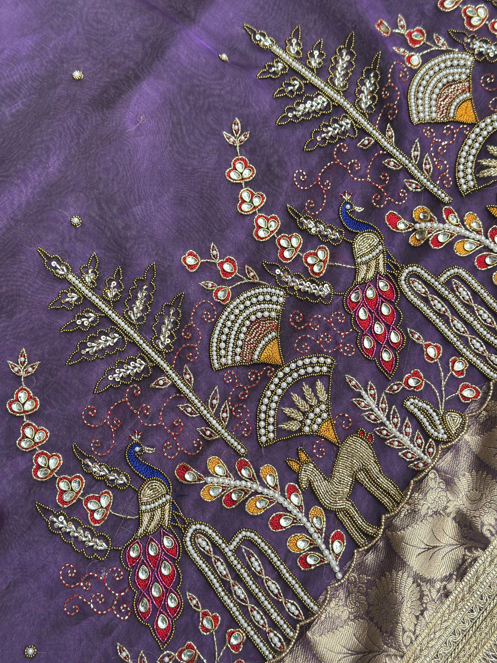 Mor Mahal Purple Banarasi Tissue Saree