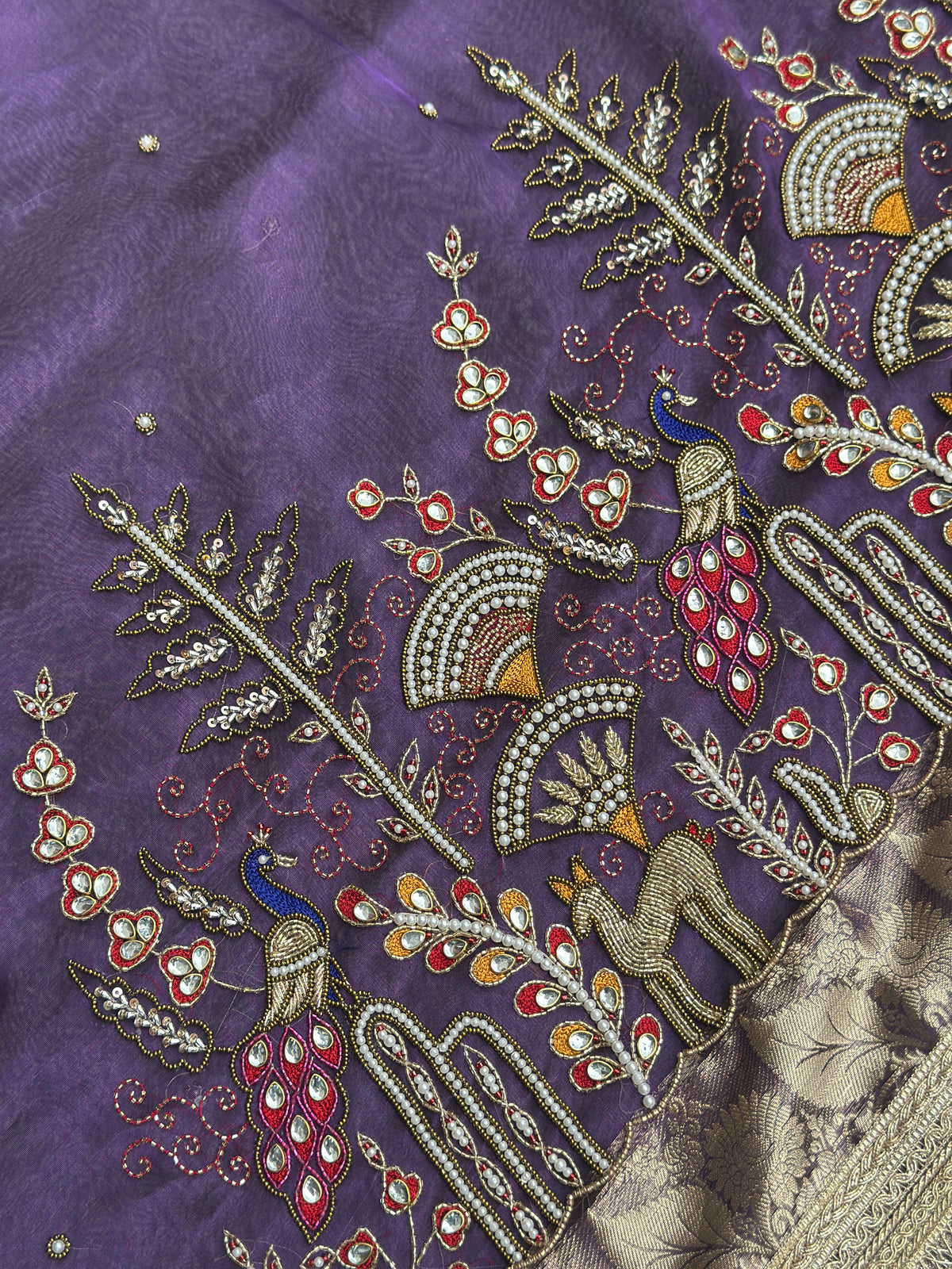 Mor Mahal Purple Banarasi Tissue Saree