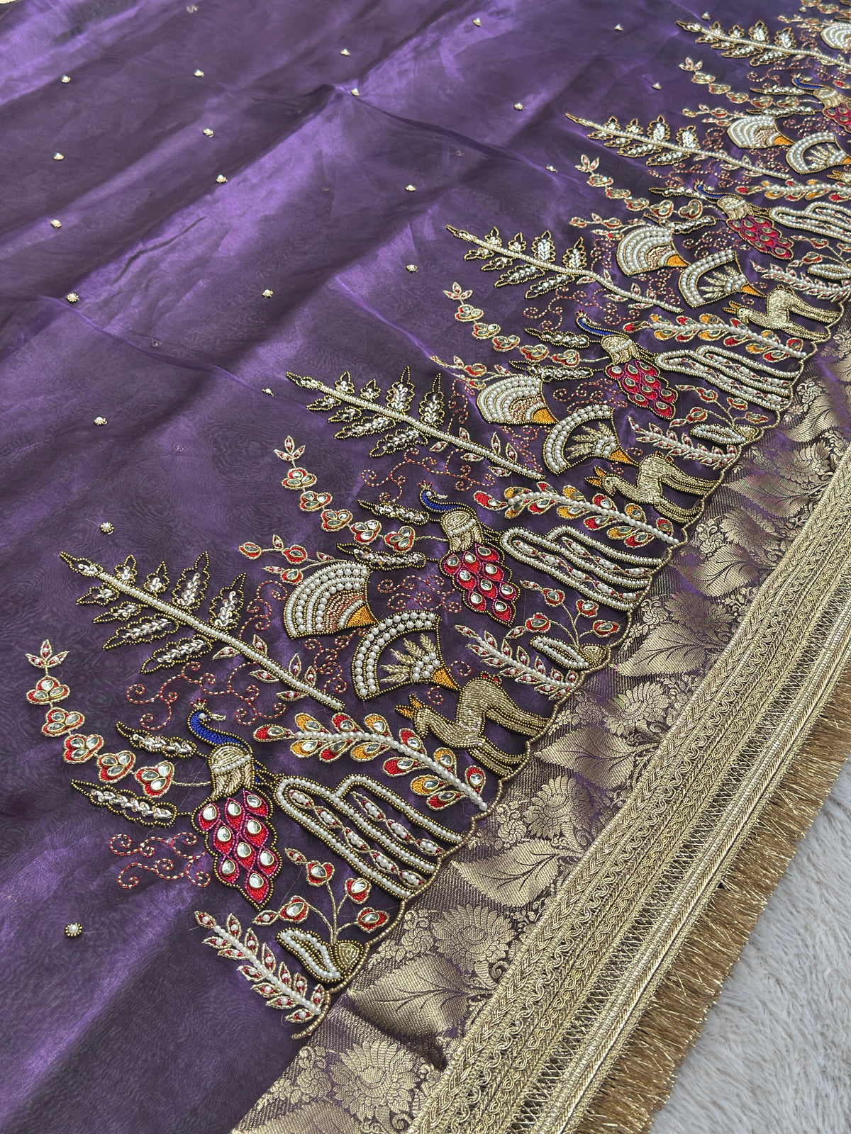 Mor Mahal Purple Banarasi Tissue Saree