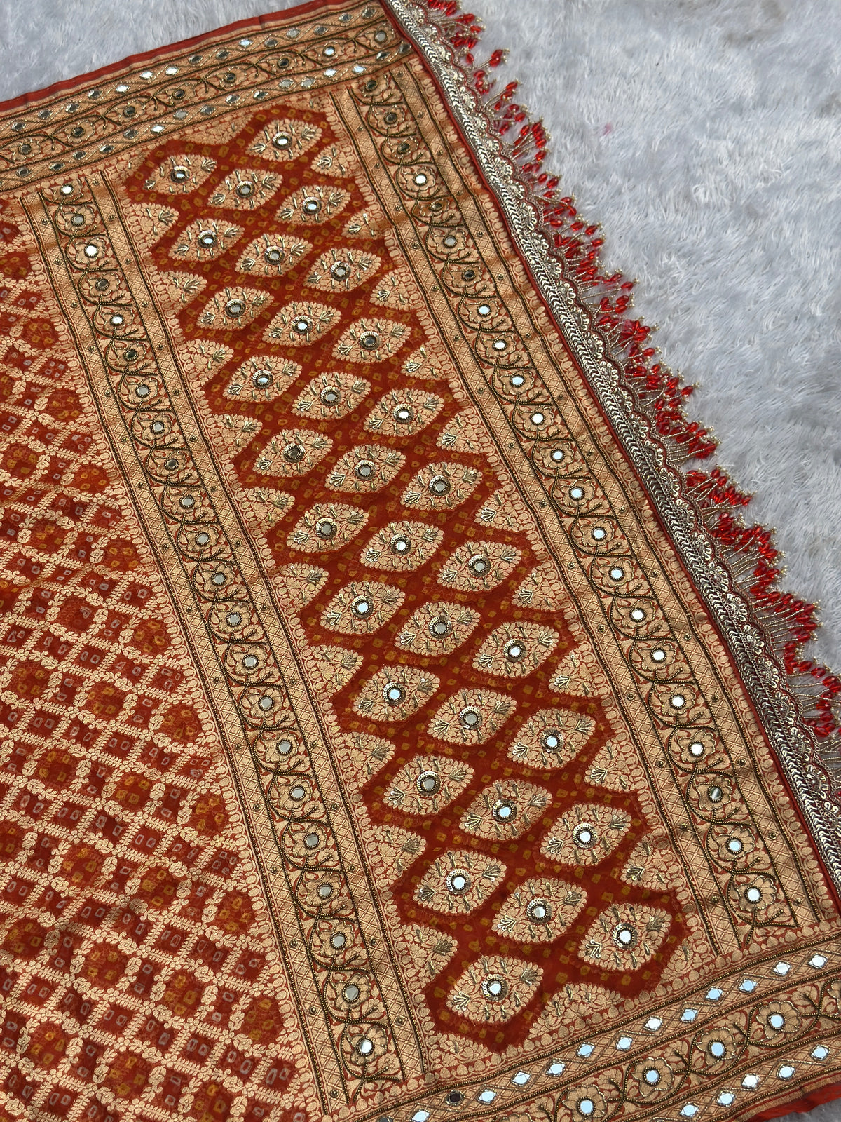 Bandhej Orange Banarasi Dupatta