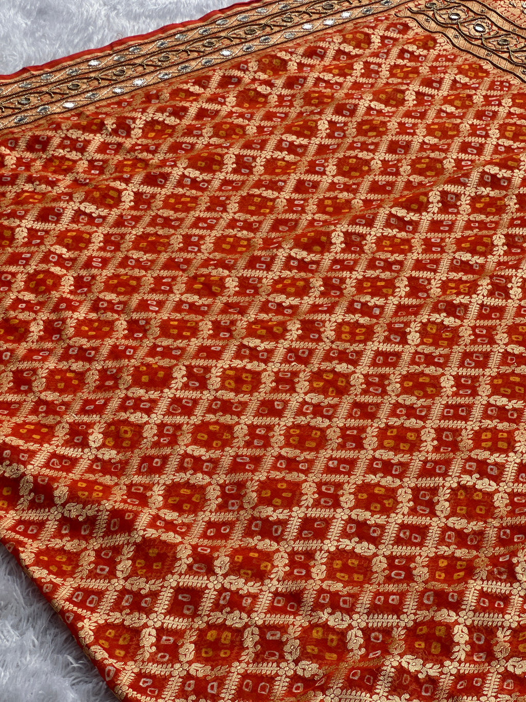 Bandhej Orange Banarasi Dupatta