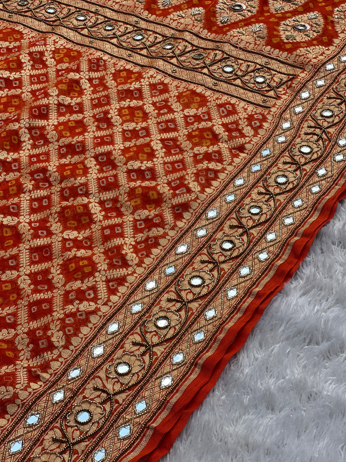 Bandhej Orange Banarasi Dupatta