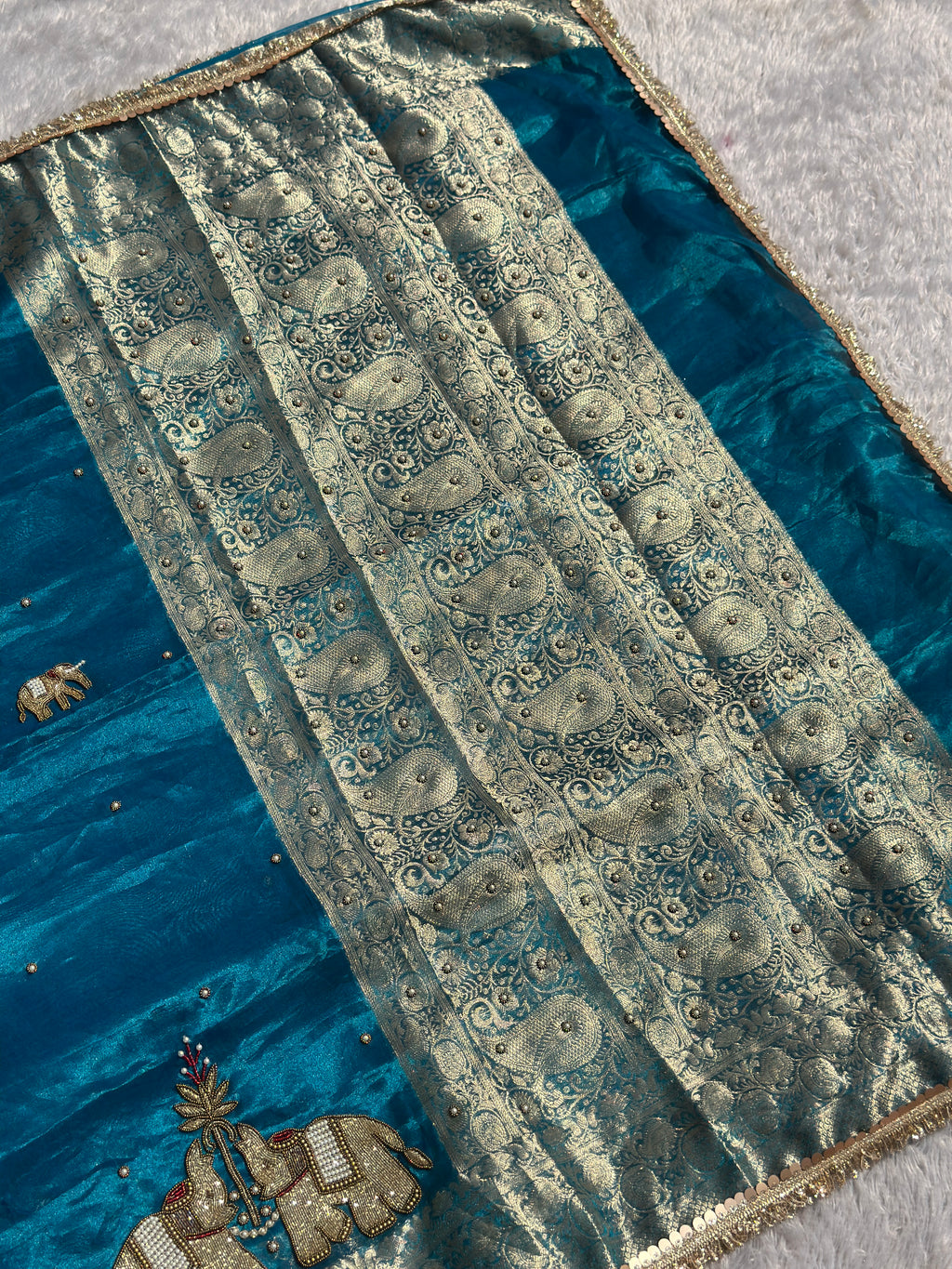 Suvarna Hatti Teal Blue Banarasi Silk Saree