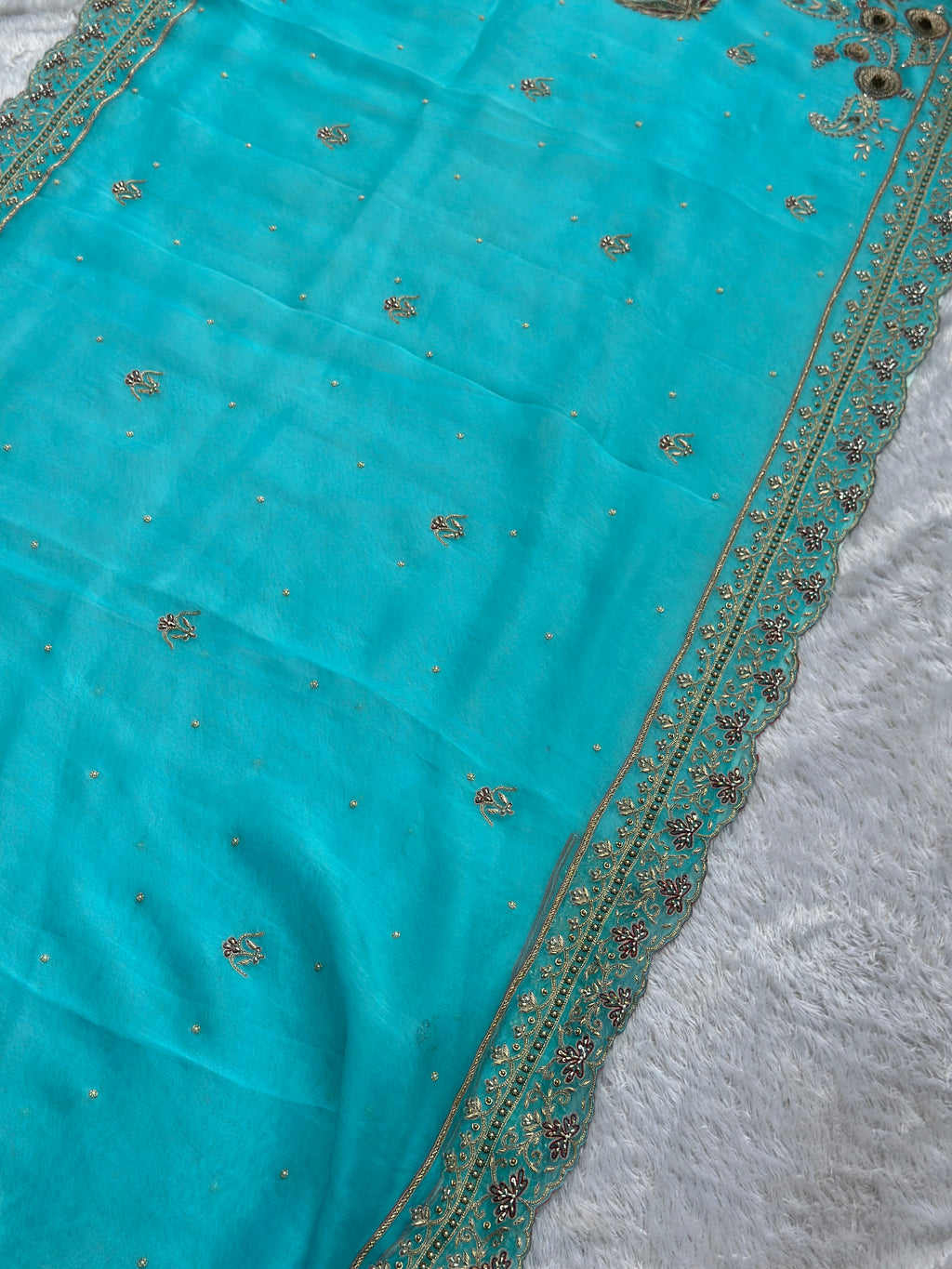 Pure Kora Blue Silk Saree