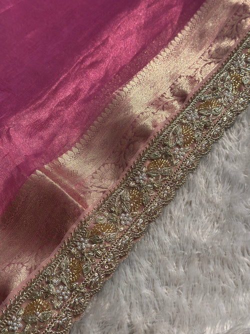 Saundarya Baby Pink Banarasi Tissue Saree