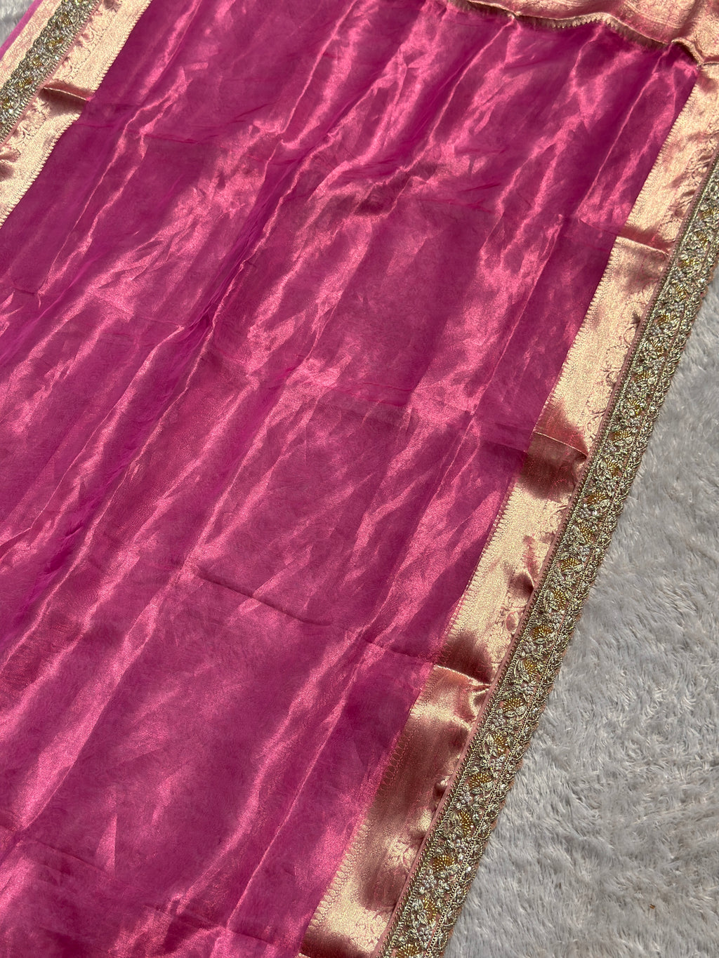 Saundarya Baby Pink Banarasi Tissue Saree