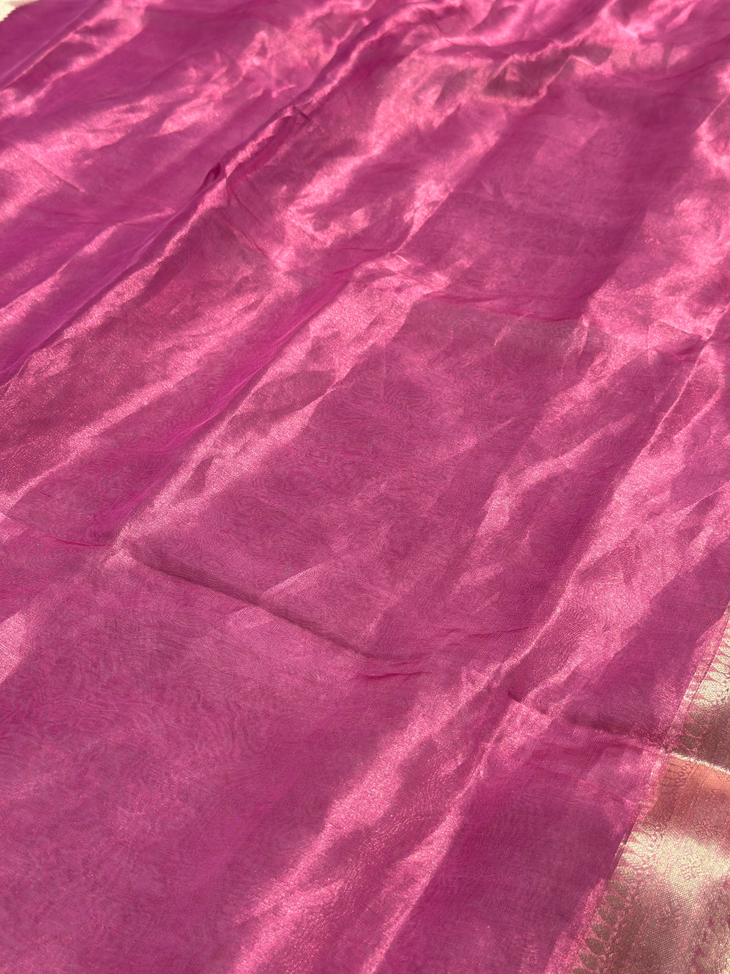 Saundarya Baby Pink Banarasi Tissue Saree