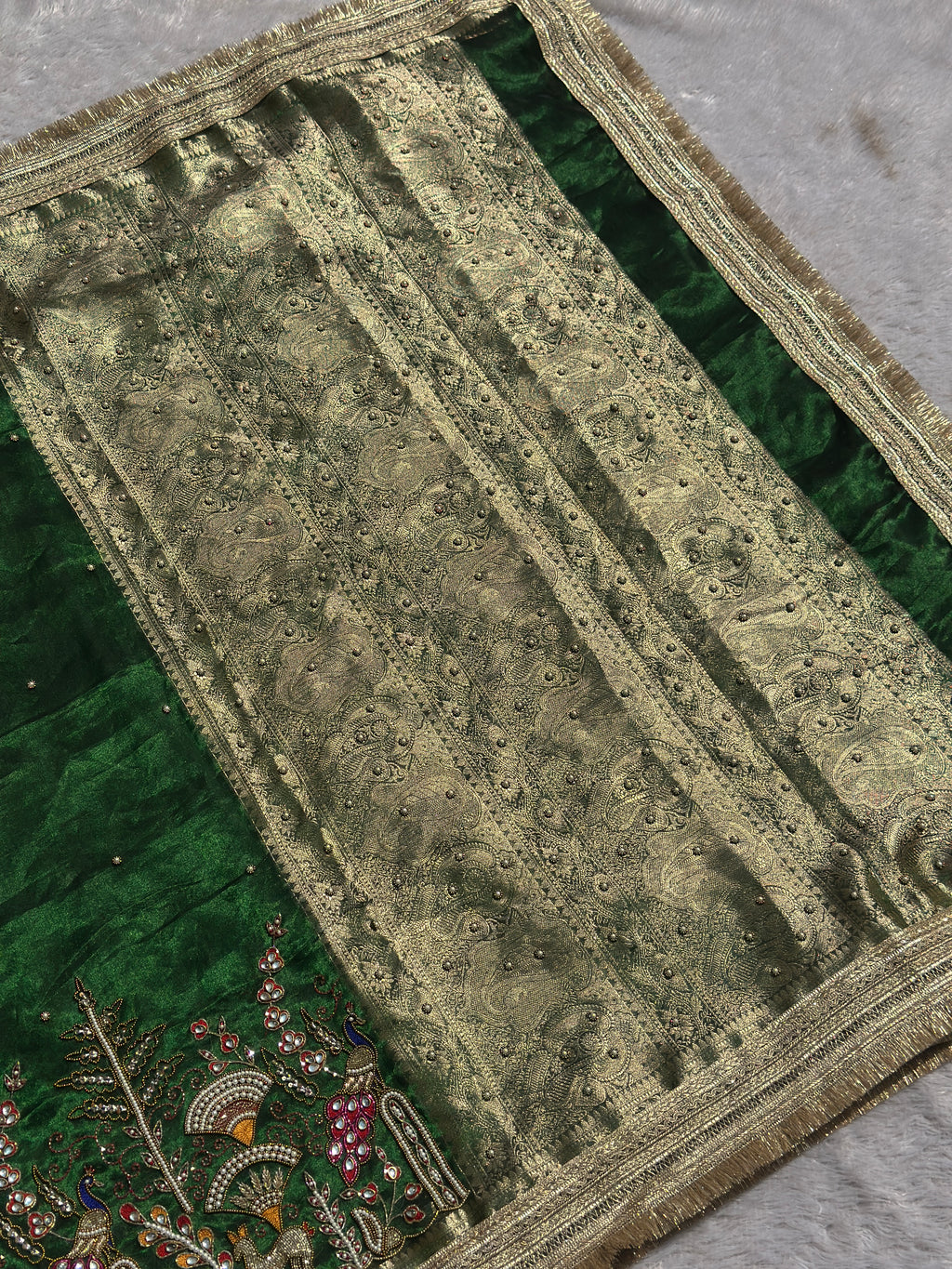 Mor Mahal Green Banarasi Tissue Saree