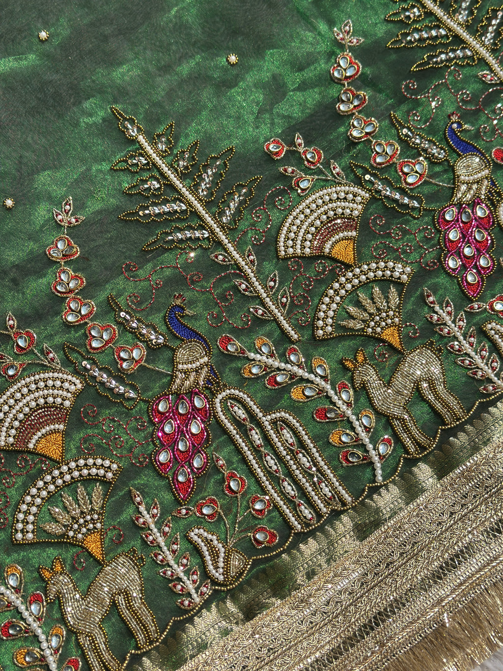 Mor Mahal Green Banarasi Tissue Saree