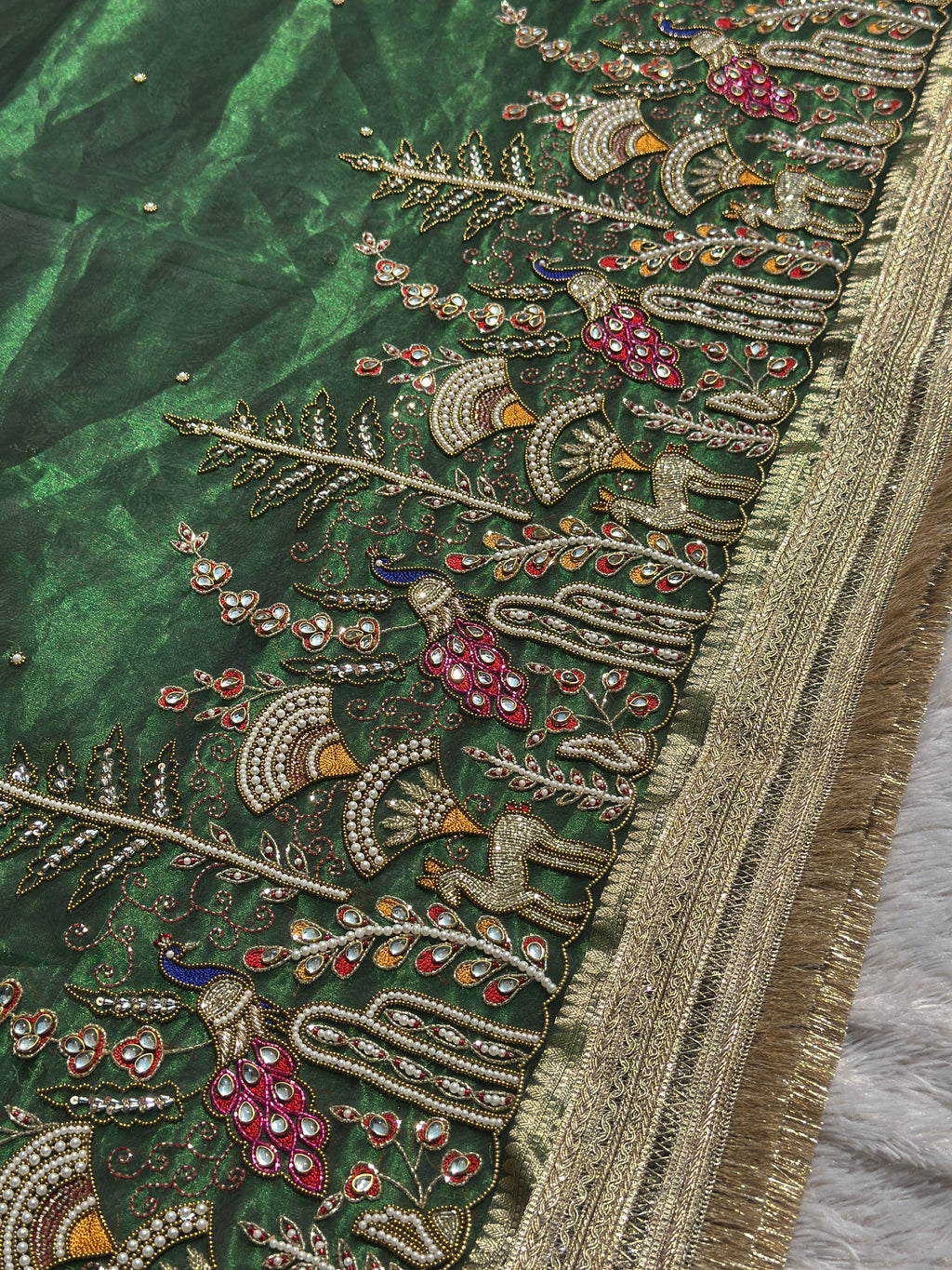Mor Mahal Green Banarasi Tissue Saree