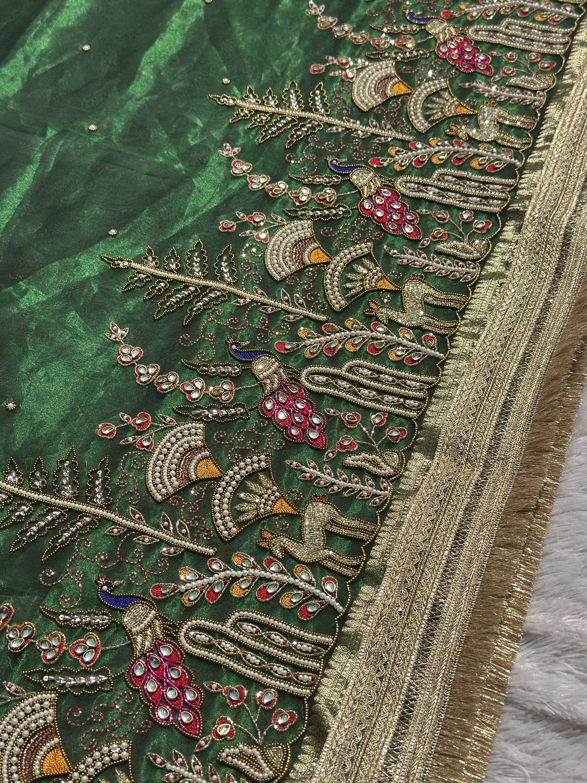Mor Mahal Green Banarasi Tissue Saree