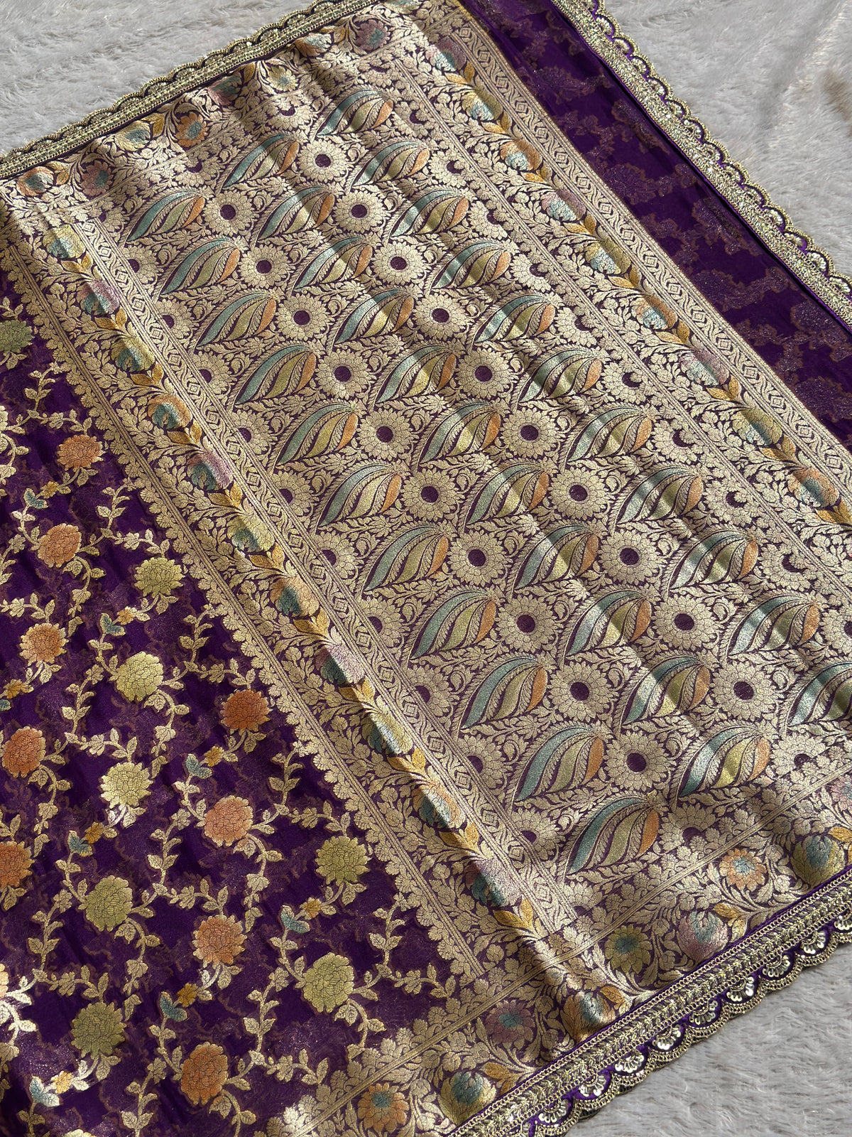 Purple Khaddi Georgette Banarasi Silk Saree