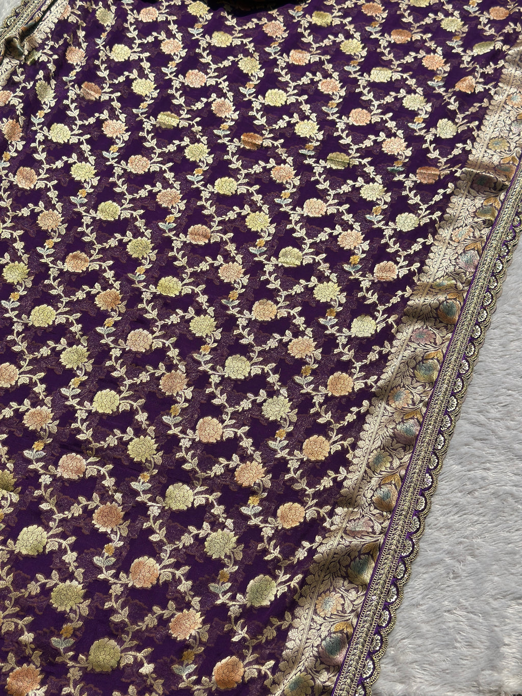 Purple Khaddi Georgette Banarasi Silk Saree