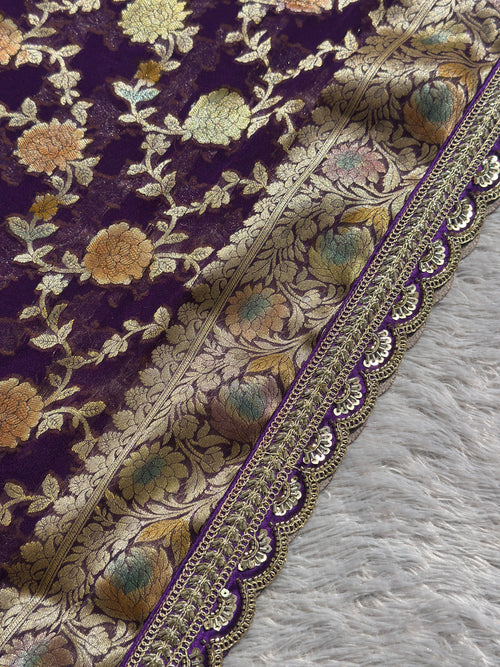 Purple Khaddi Georgette Banarasi Silk Saree