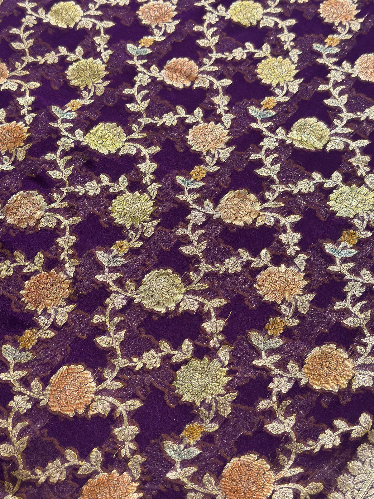 Purple Khaddi Georgette Banarasi Silk Saree