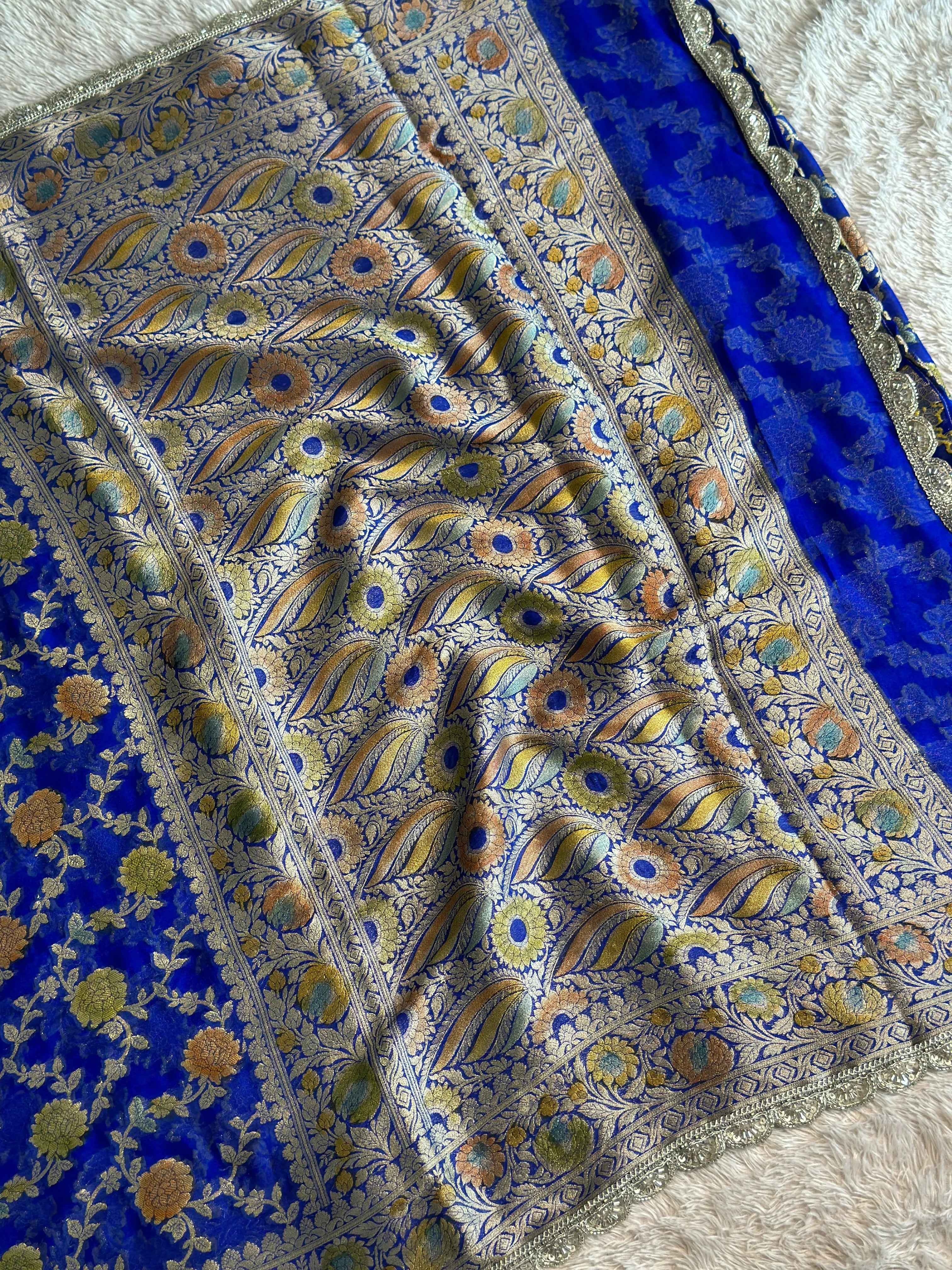 Blue Khaddi Georgette Banarasi Silk Saree