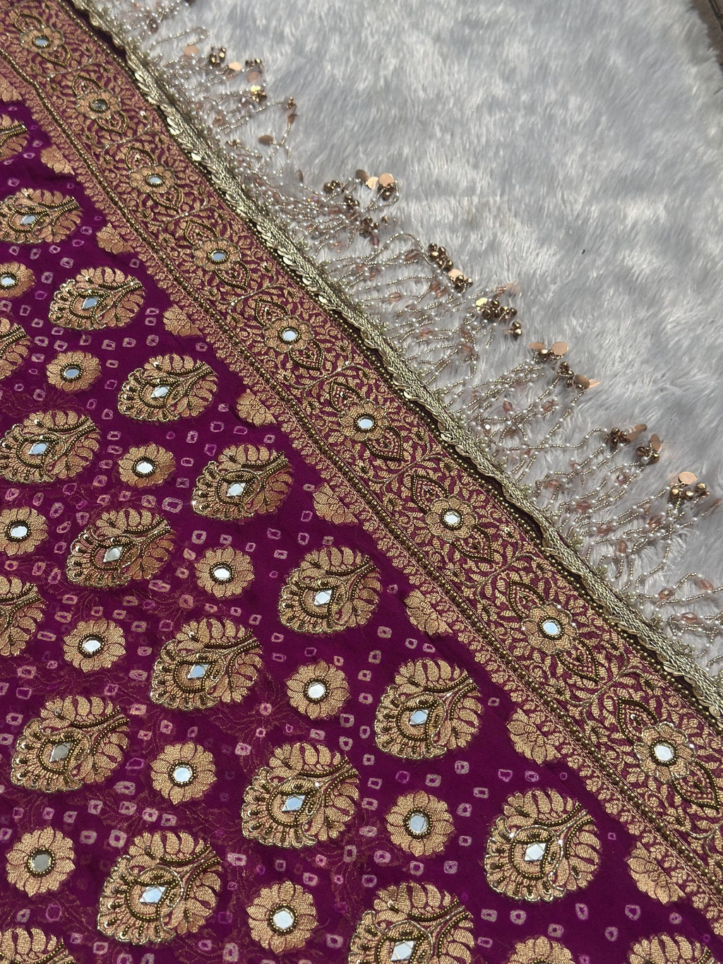 Bandhej Purple Banarasi Silk Saree – zari paisley buttis close-up