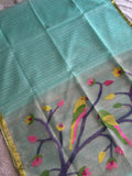 Sky Blue Jamdani Saree with Parrot Motif - RV Couture 24