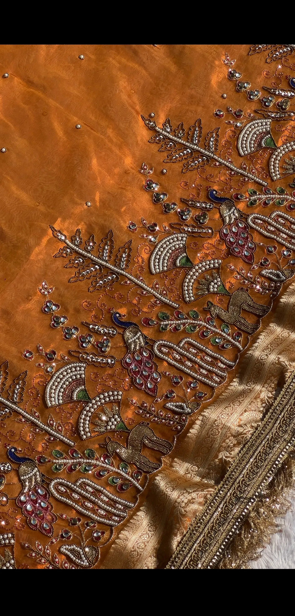 Mor Mahal Orange Banarasi Silk Saree - RV Couture 24