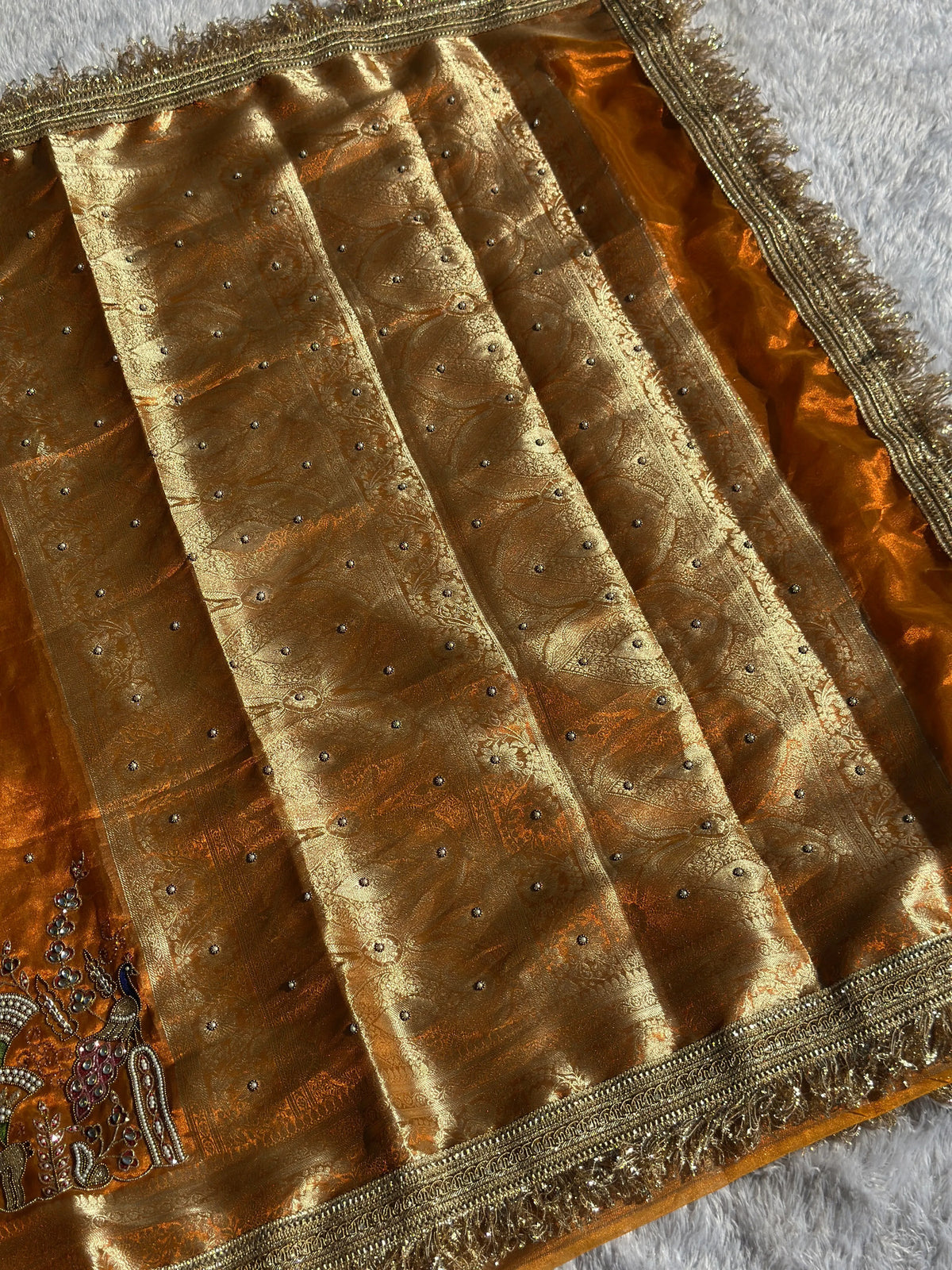 Mor Mahal Orange Banarasi Silk Saree - RV Couture 24