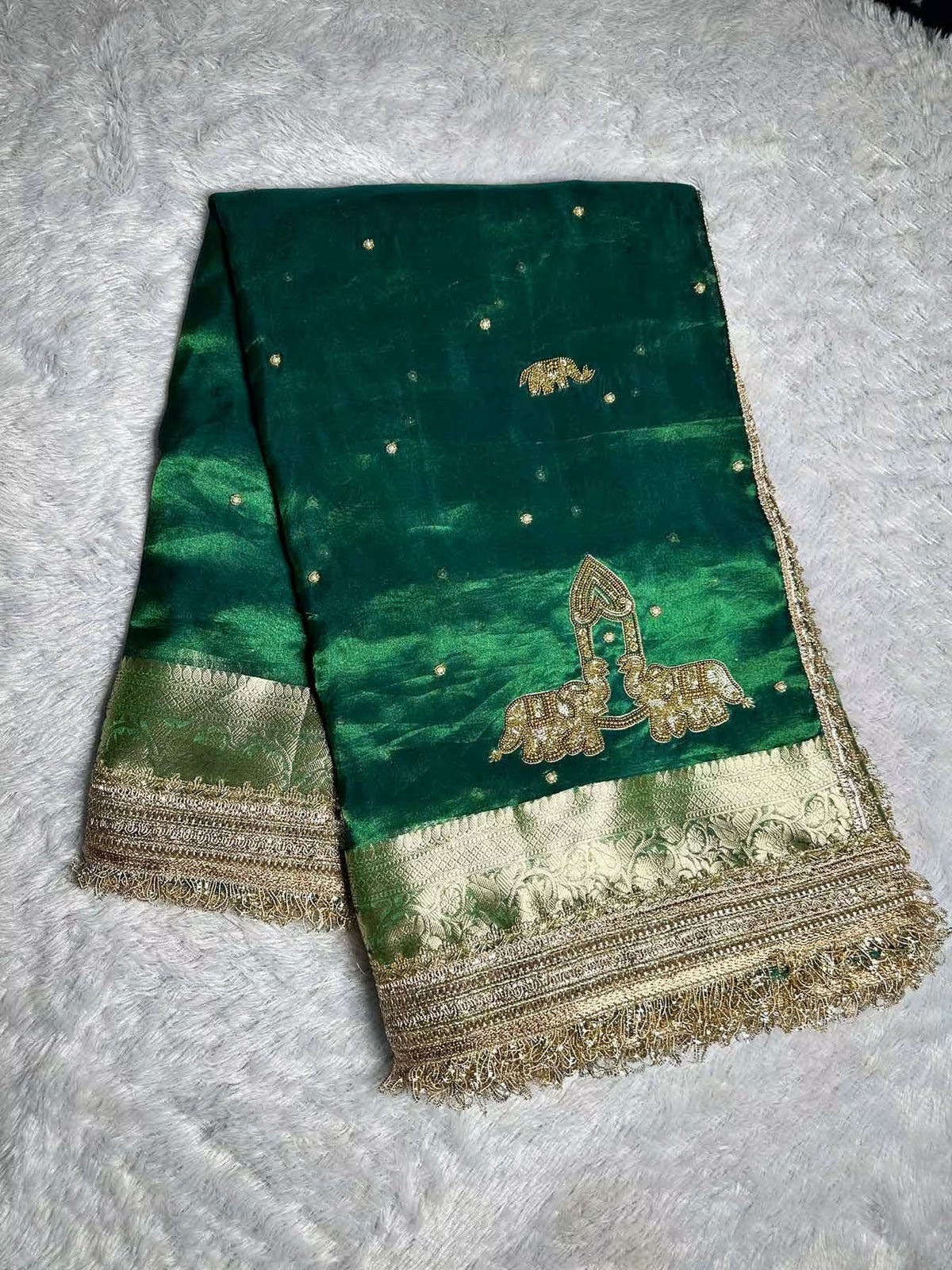 Gajaratna Green Banarasi Silk Saree - RV Couture 24
