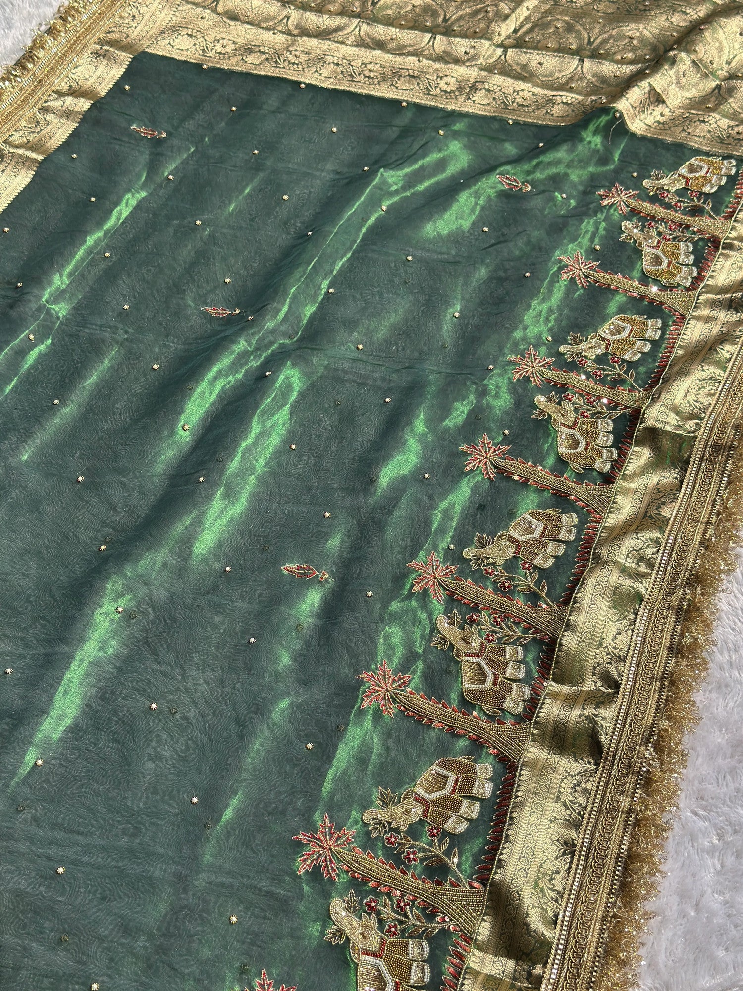 Rajasi Green Banarasi Silk Saree - RV Couture 24