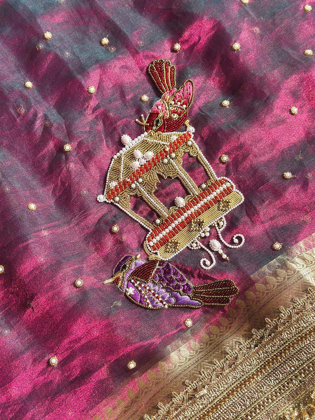 Swarna Panchi Wine Pink Banarasi Silk Saree - RV Couture 24