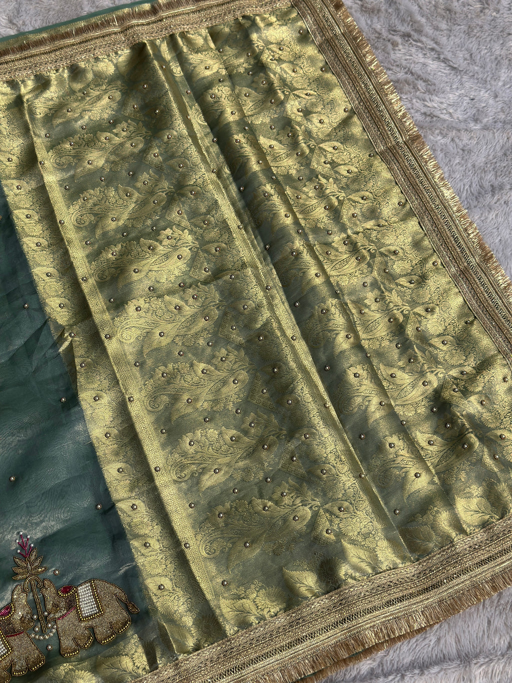 Suvarna Hatti Mint Blue Banarasi Silk Saree - RV Couture 24