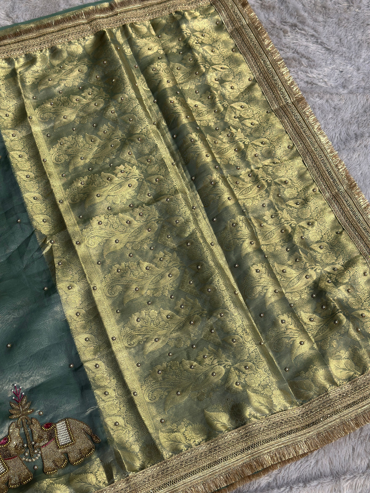 Suvarna Hatti Mint Blue Banarasi Silk Saree - RV Couture 24
