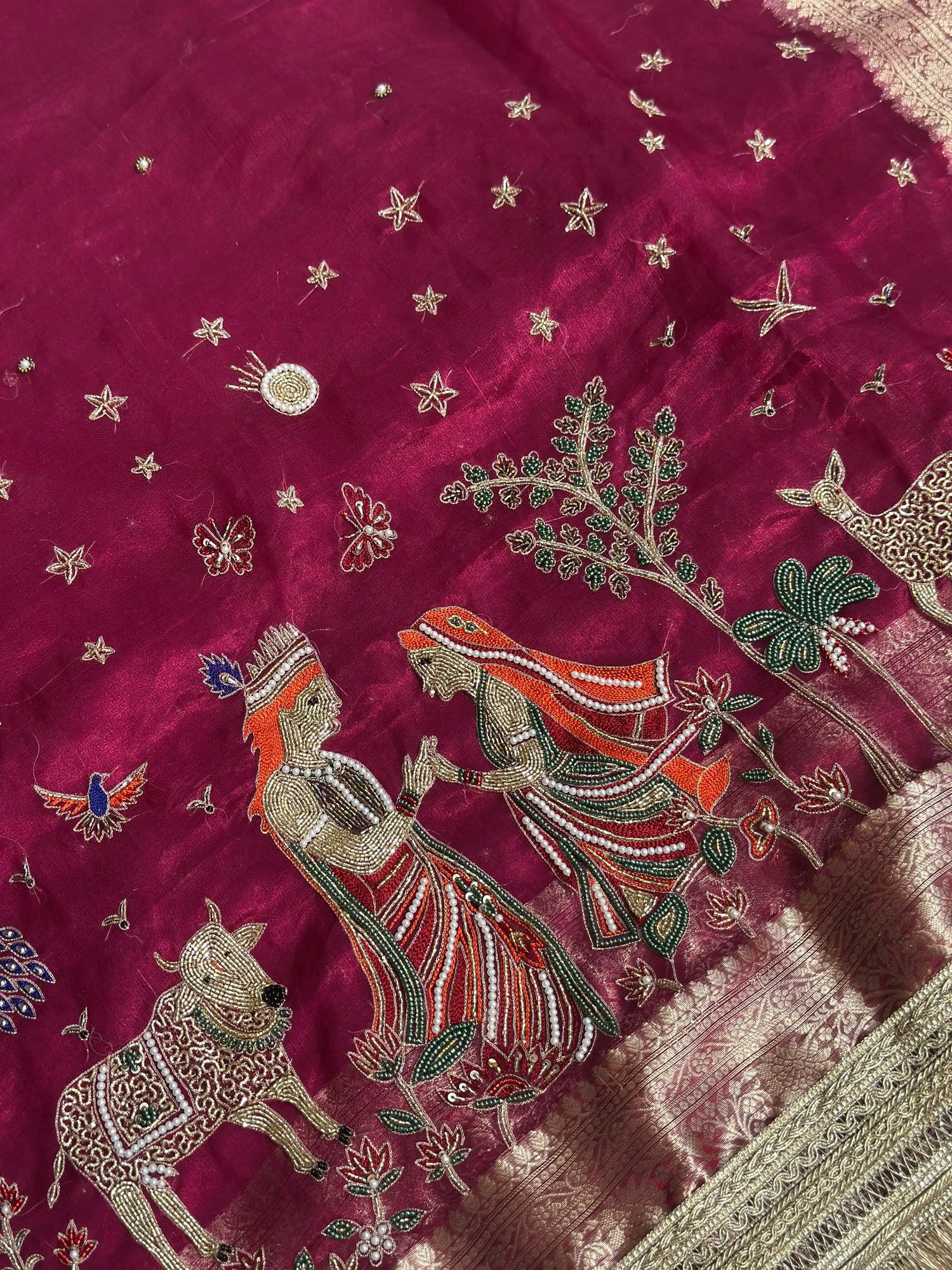 Radha-Krishna Pink Banarasi Silk Saree - RV Couture 24