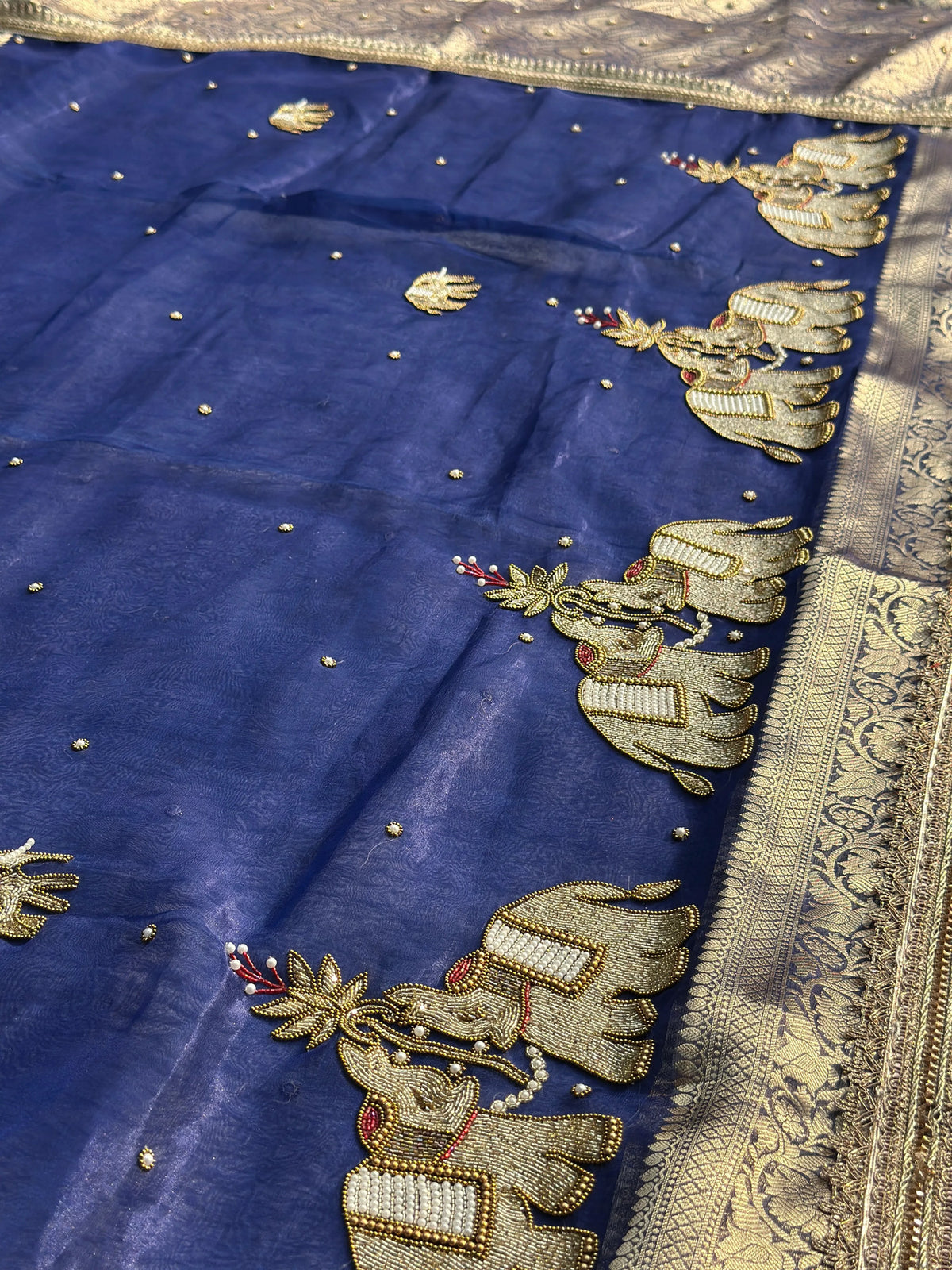 Suvarna Hatti Deep Navy Blue Banarasi Silk Saree - RV Couture 24