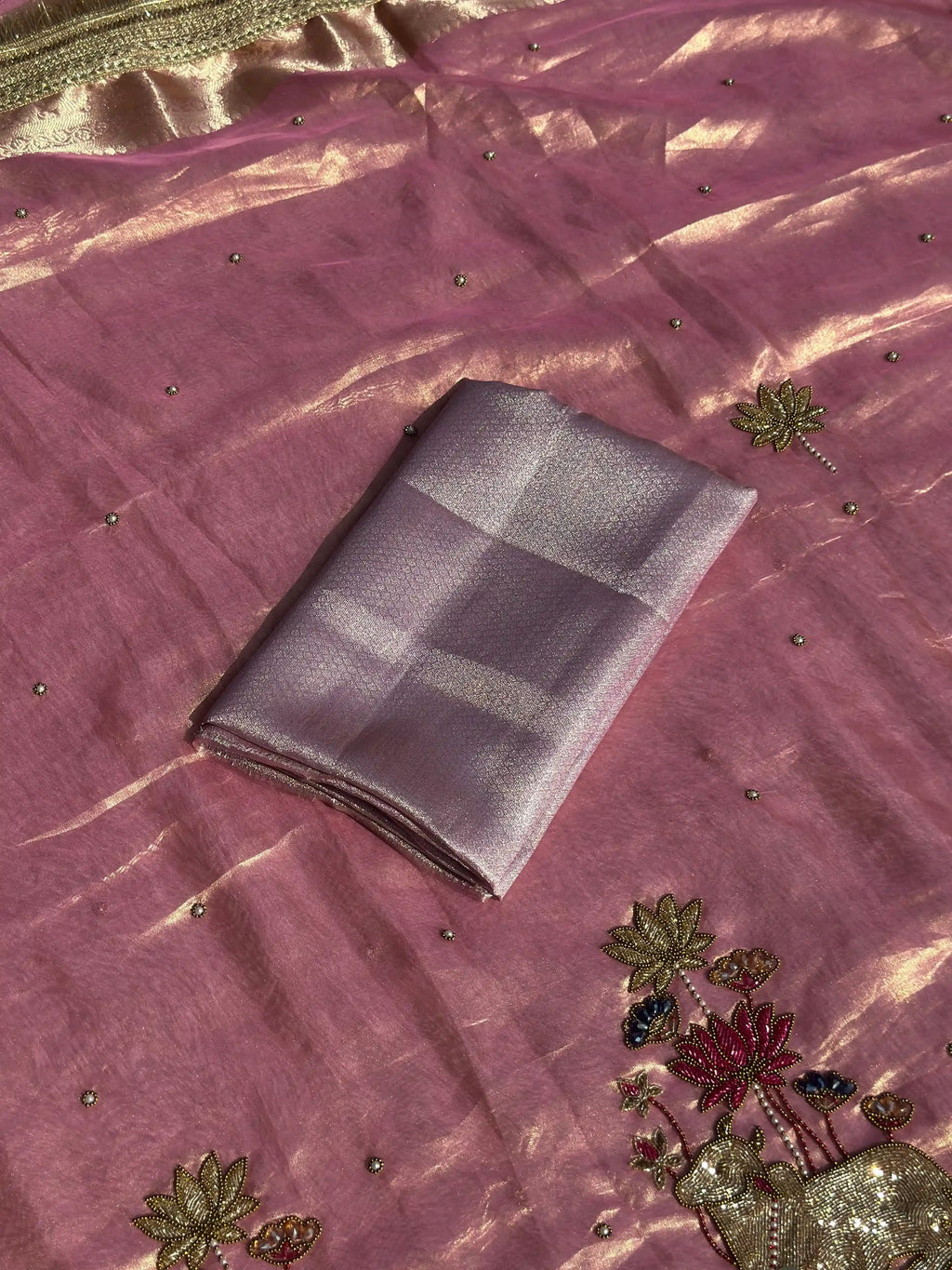 Nandi Pushpa Pink Banarasi Silk Saree - RV Couture 24