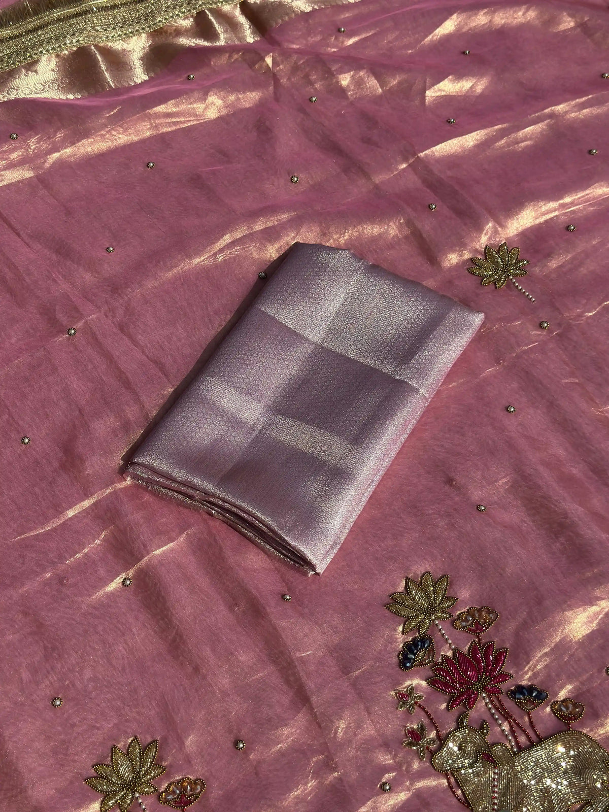Nandi Pushpa Pink Banarasi Silk Saree - RV Couture 24