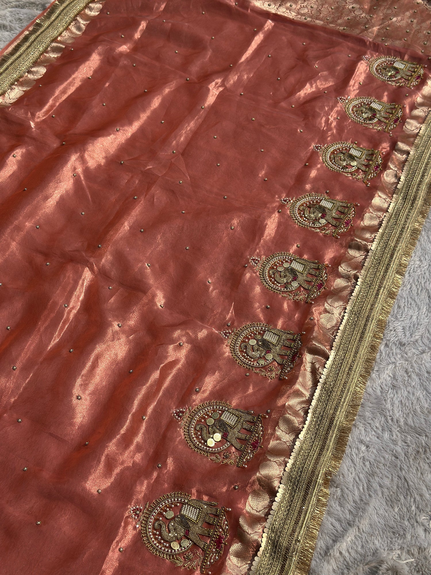 Shahi Gajraj Rusted Orange Banarasi Silk Saree - RV Couture 24