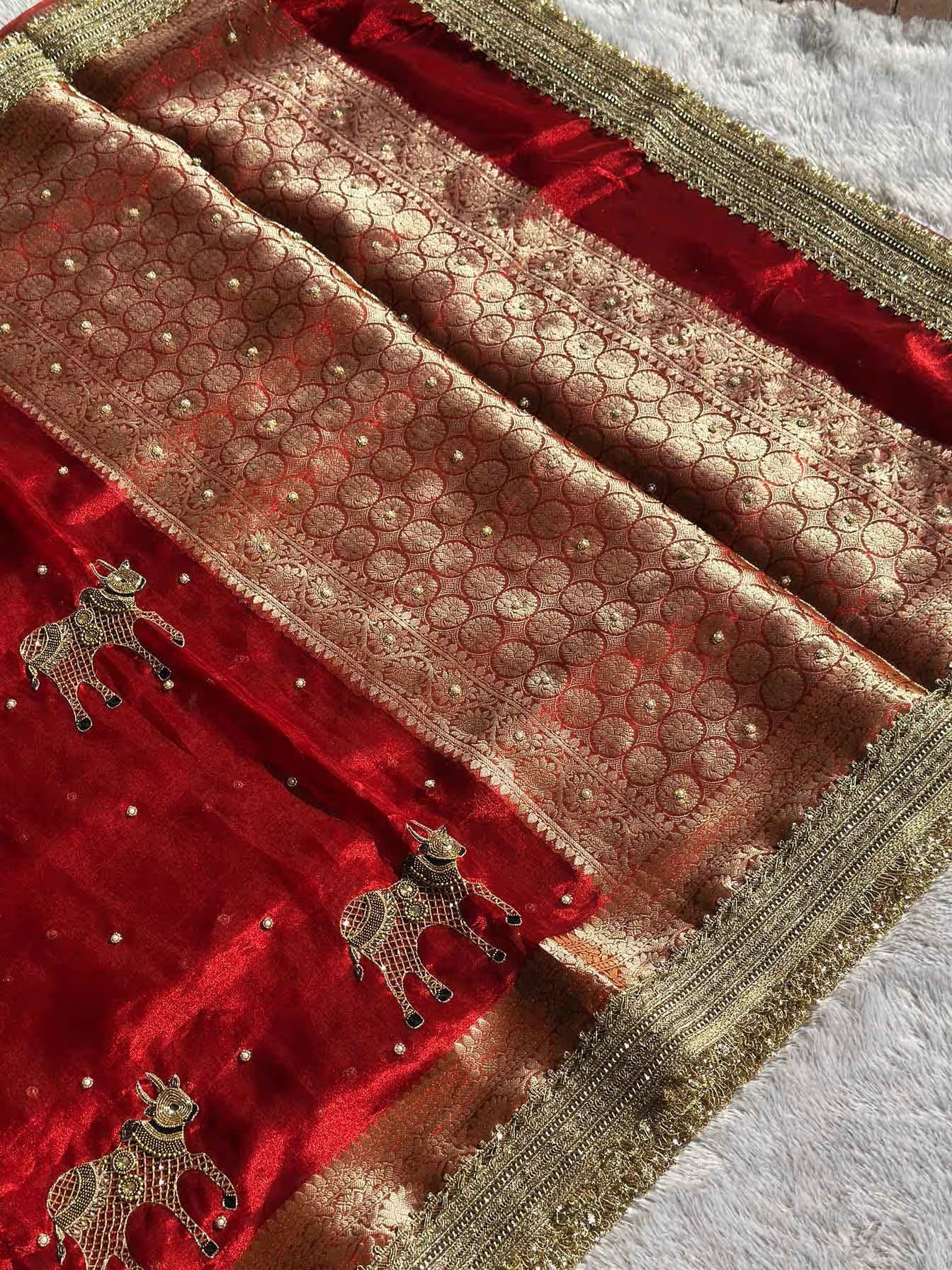 Nandi Alankarik Red Banarasi Silk Saree - RV Couture 24