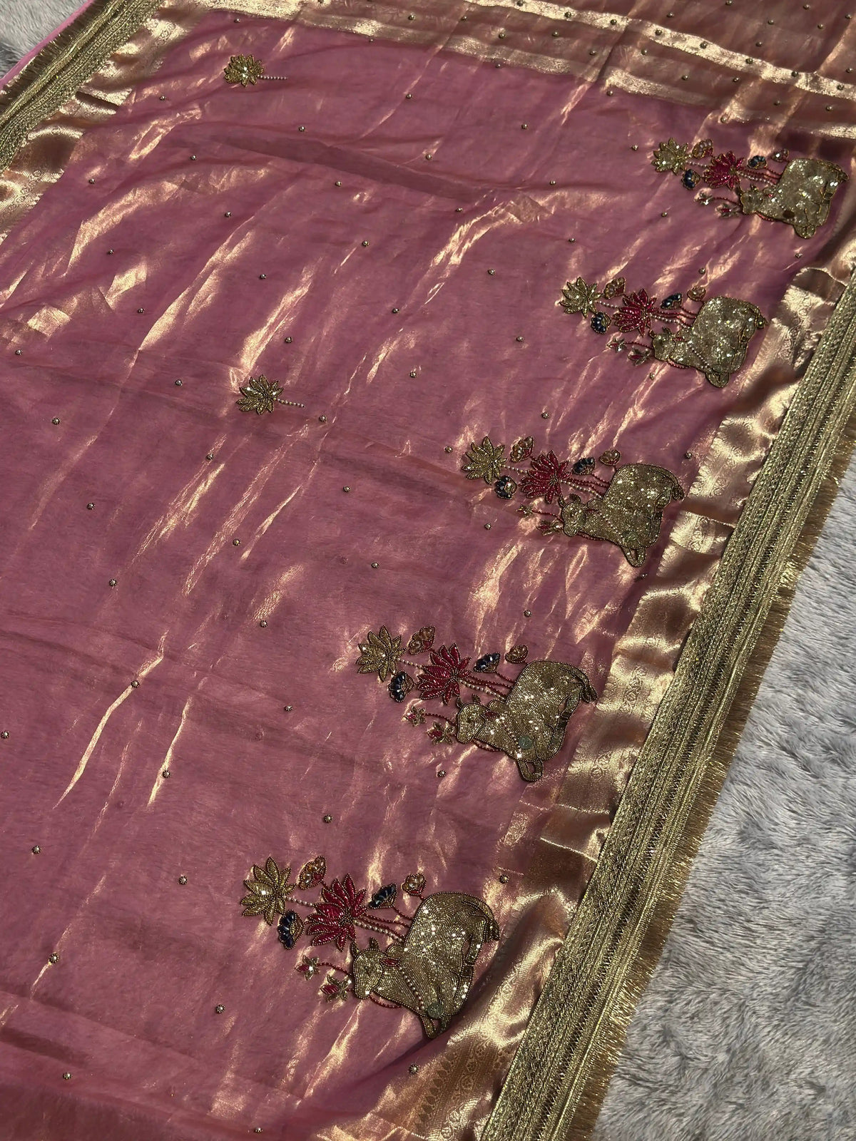 Nandi Pushpa Pink Banarasi Silk Saree - RV Couture 24