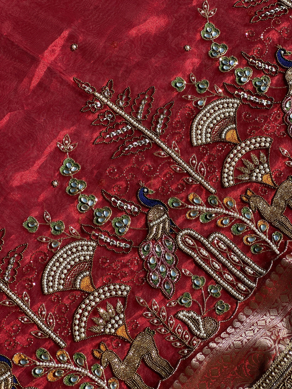 Mor Mahal Red Banarasi Silk Saree - RV Couture 24