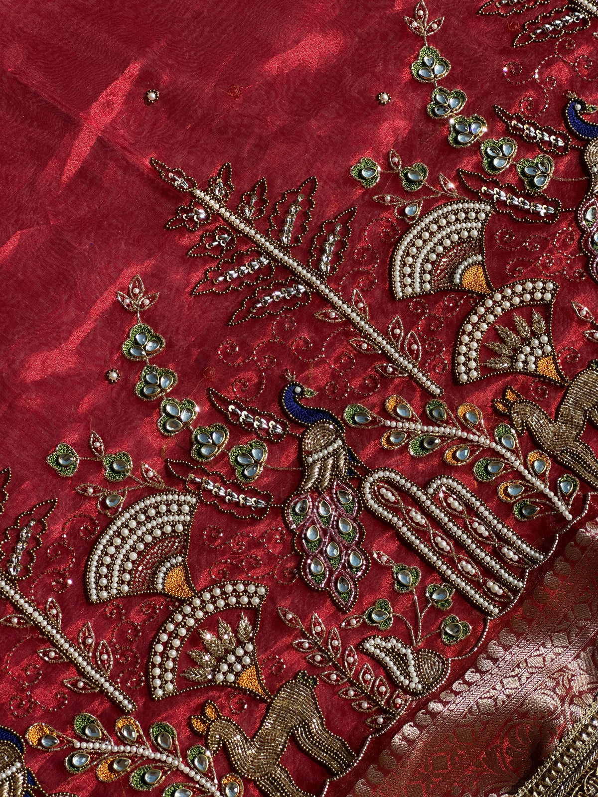 Mor Mahal Red Banarasi Silk Saree - RV Couture 24
