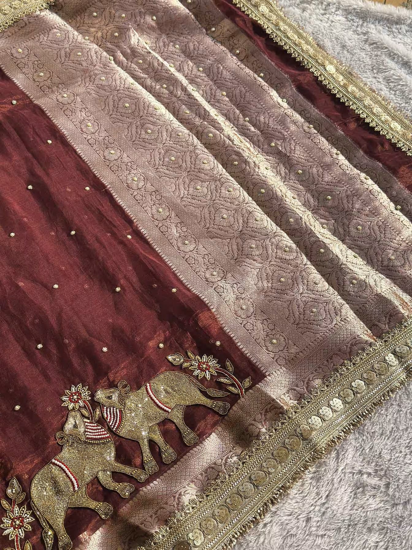 Gajanandi Brown Banarasi Silk Saree - RV Couture 24