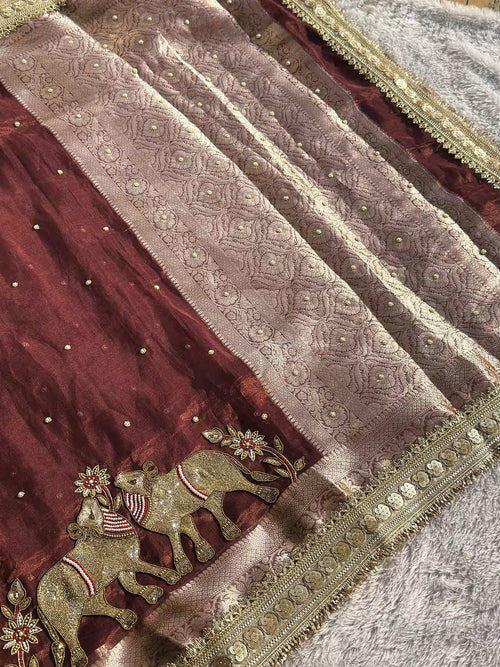 Gajanandi Brown Banarasi Silk Saree - RV Couture 24