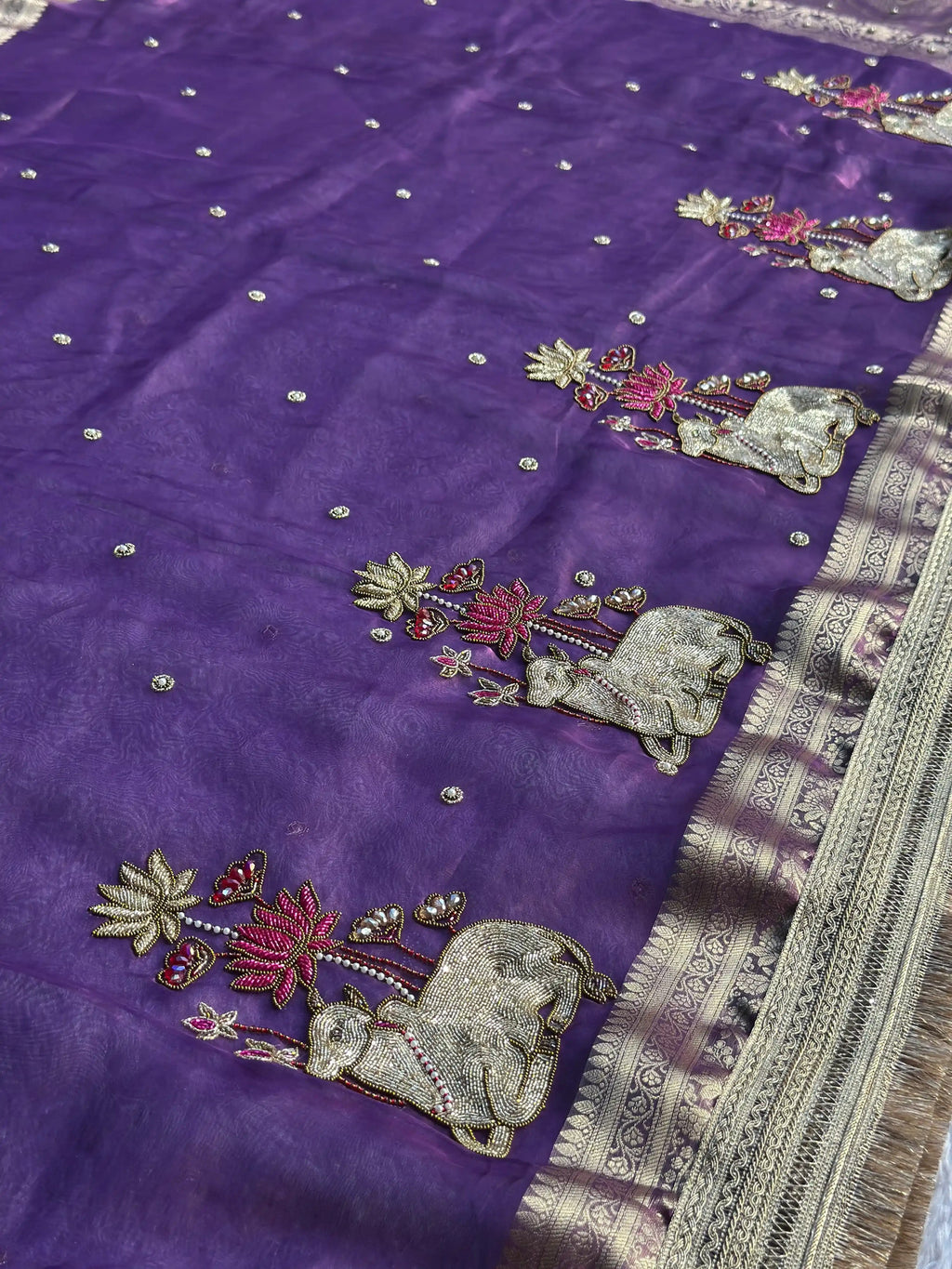 Nandi Pushpa Purple Banarasi Silk Saree - RV Couture 24