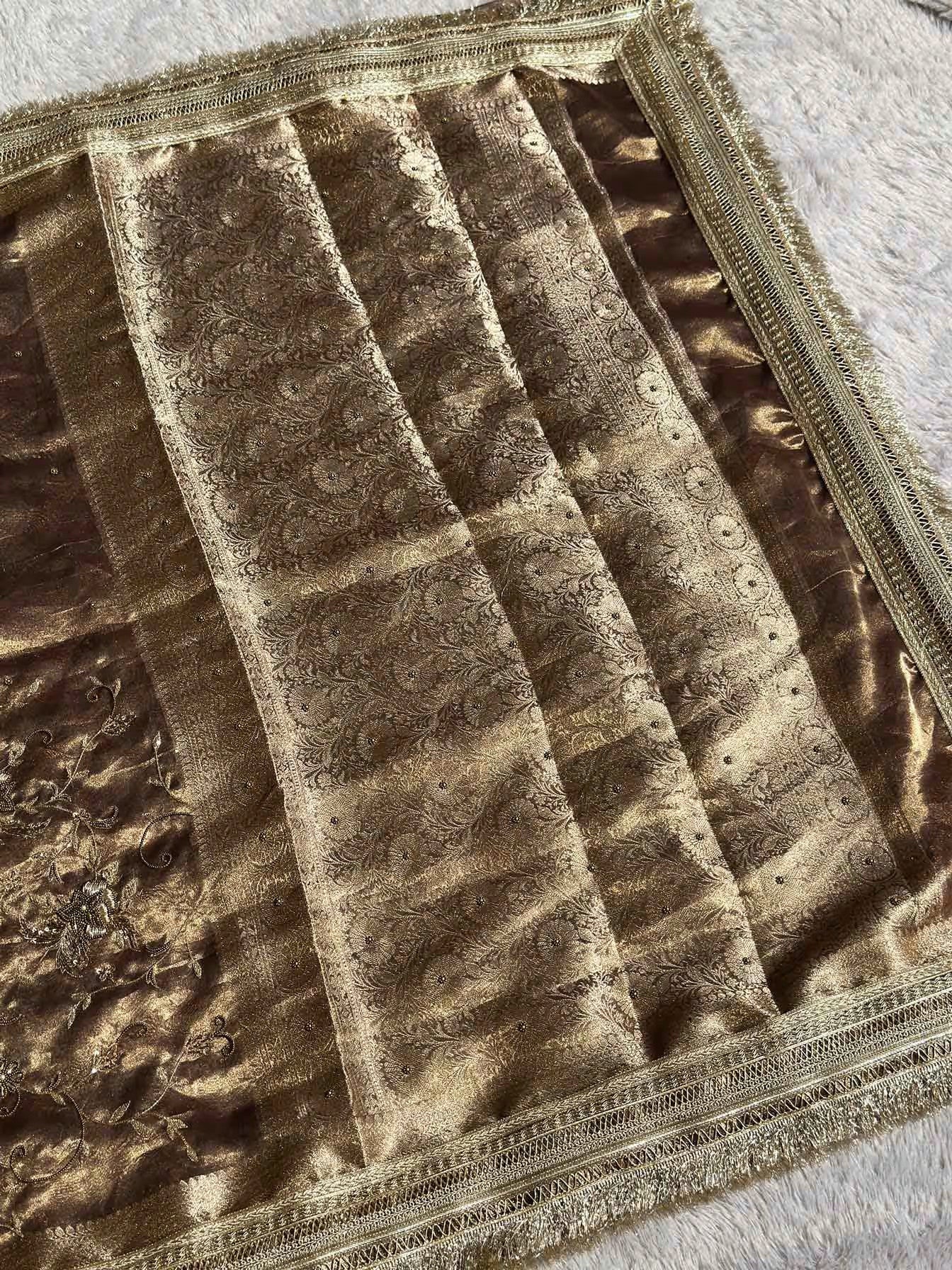 Hiranyavel Antique Bronzed Gold Banarasi Silk Saree - RV Couture 24