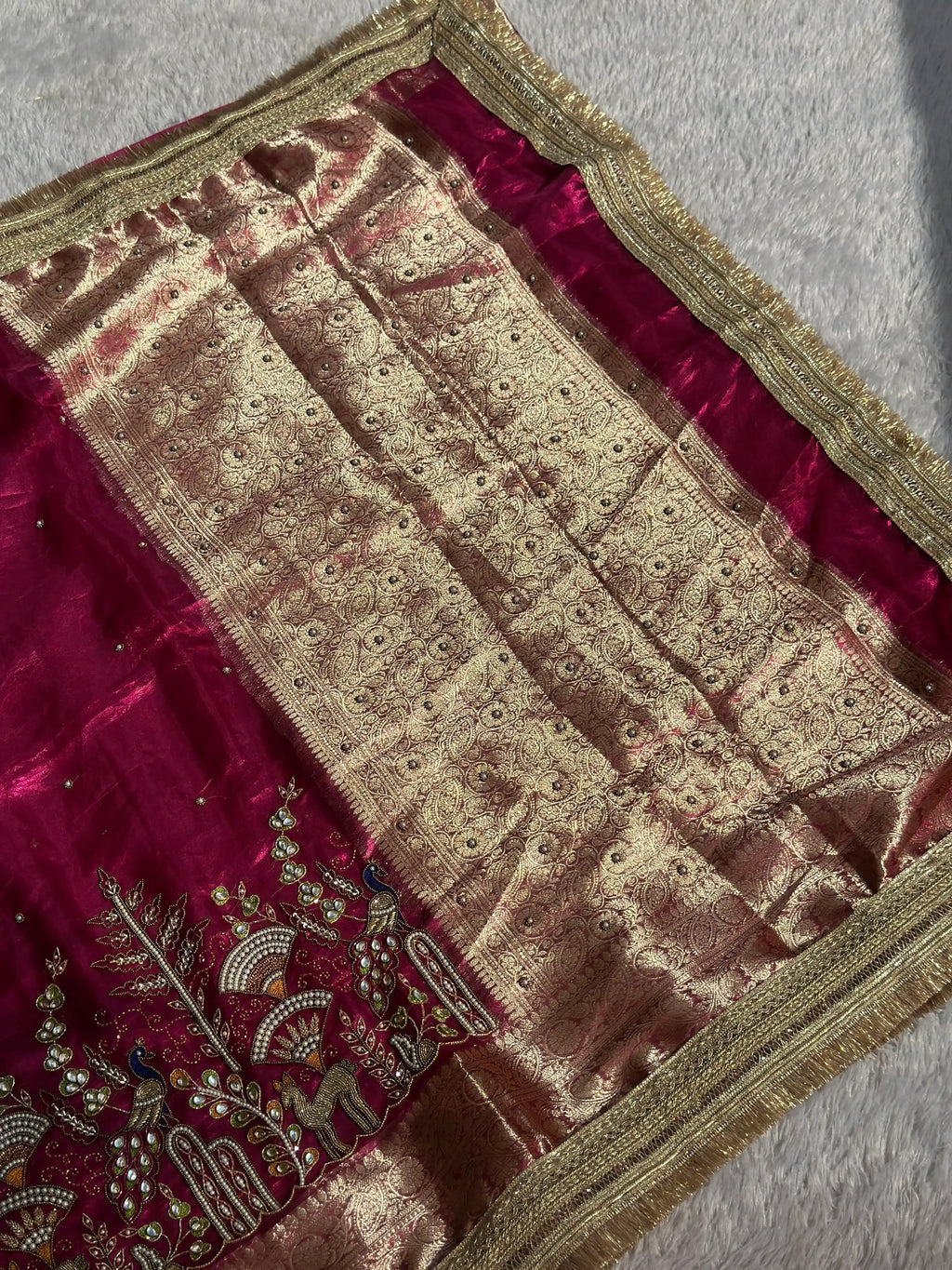 Mor Mahal Pink Banarasi Silk Saree - RV Couture 24