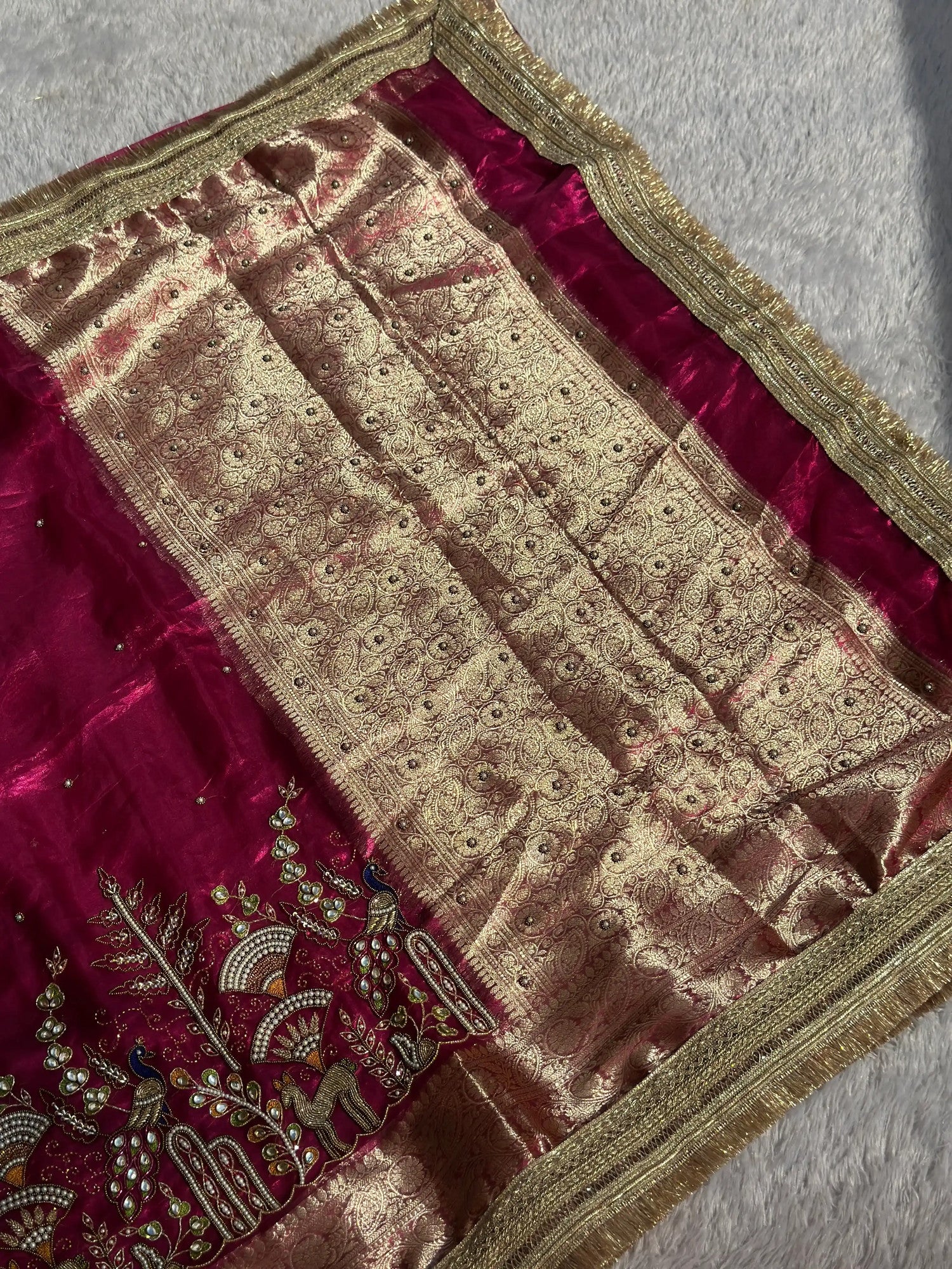 Mor Mahal Pink Banarasi Silk Saree - RV Couture 24