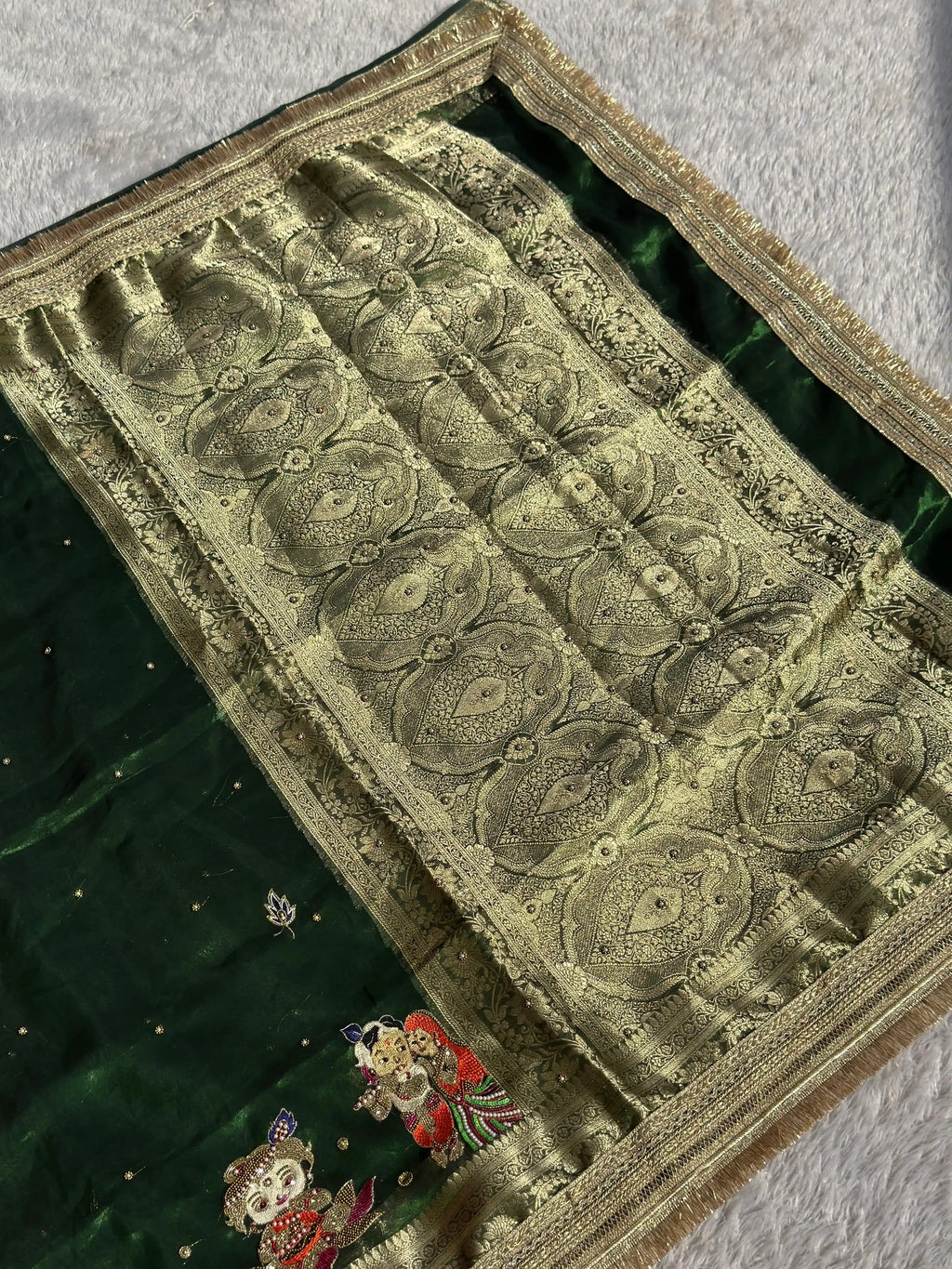 Krishna Leela Green Banarasi Silk Saree - RV Couture 24