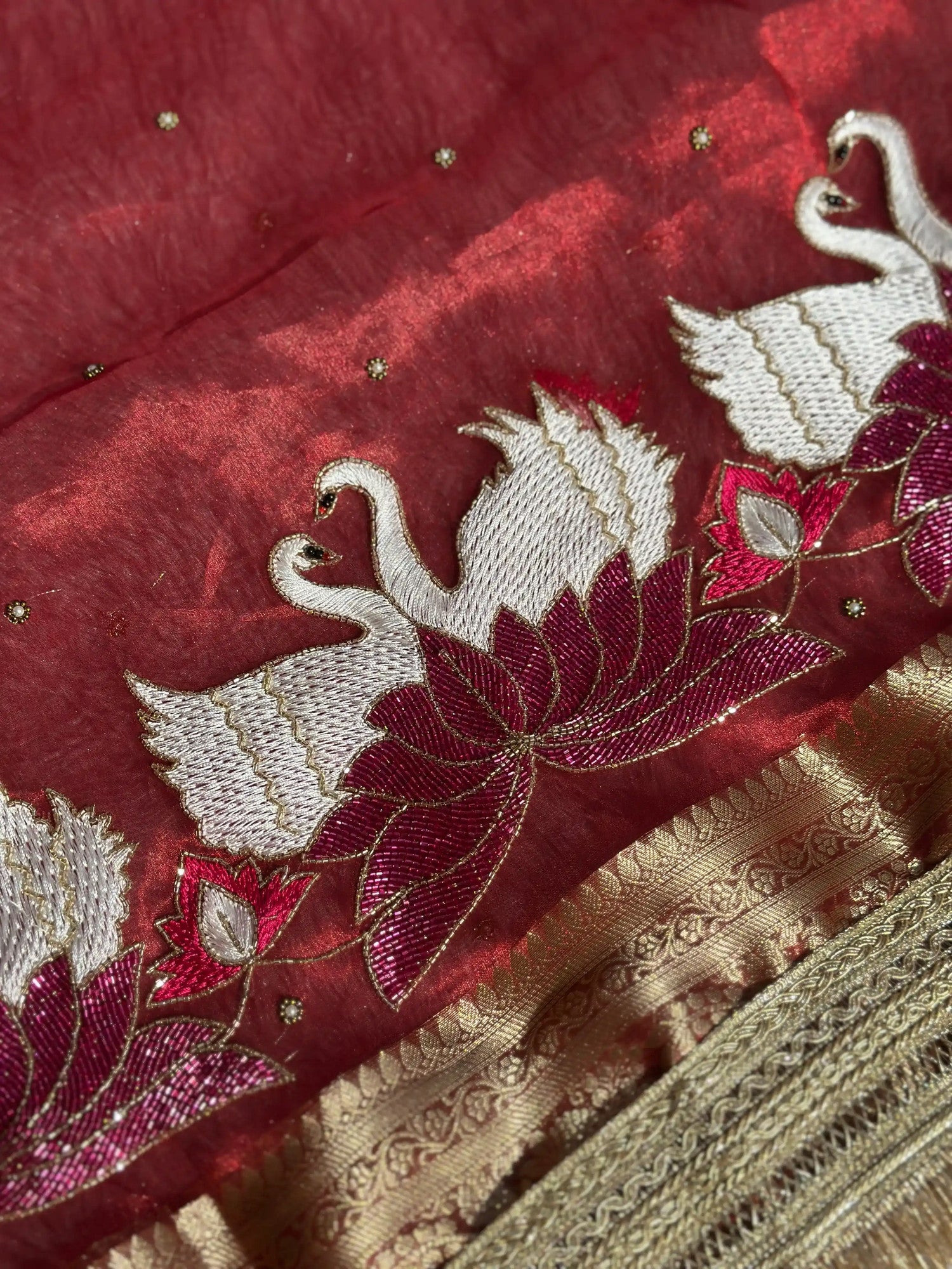 Rajhans Red Banarasi Silk Saree - RV Couture 24