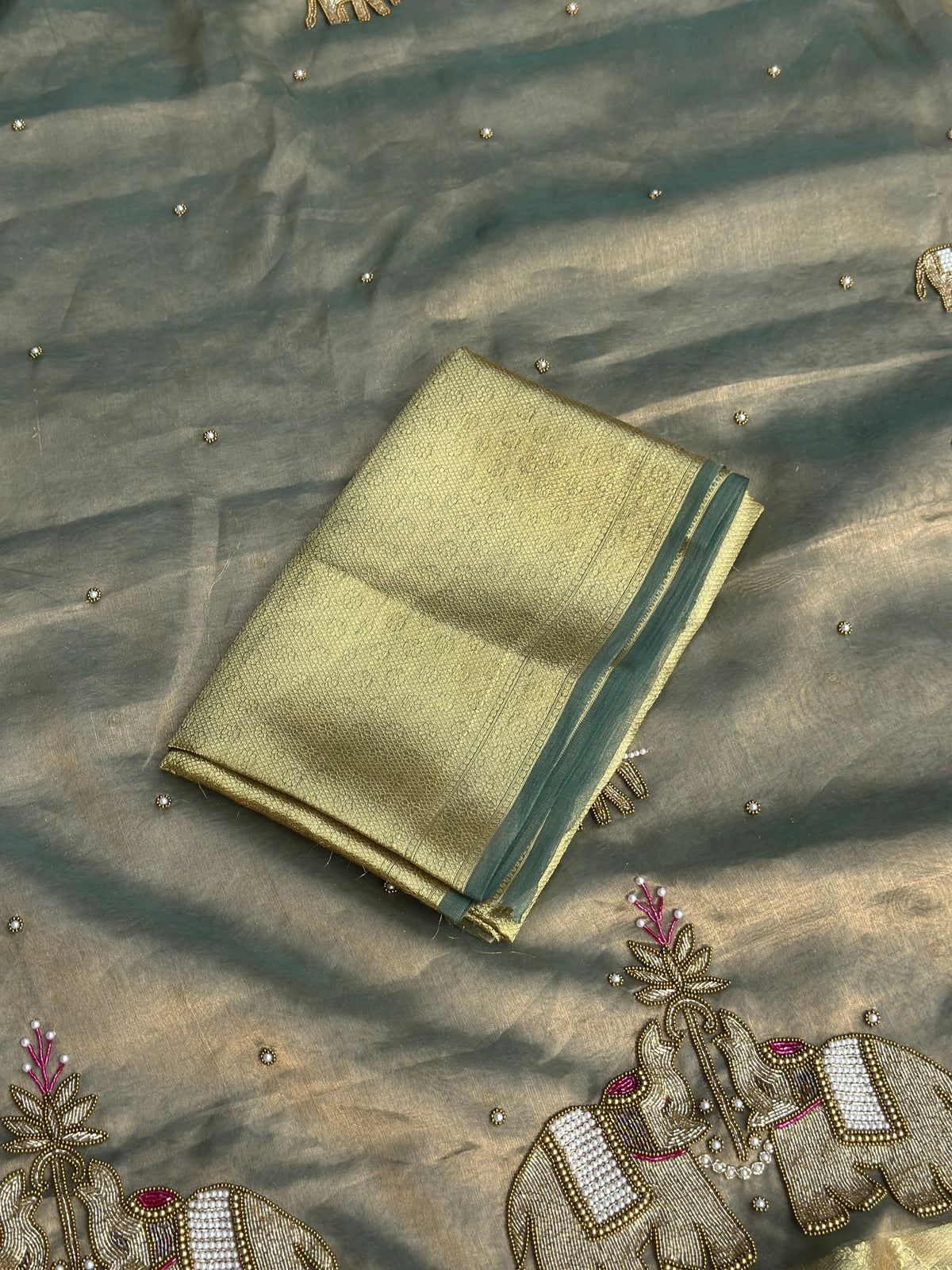 Suvarna Hatti Mint Green Banarasi Silk Saree - RV Couture 24