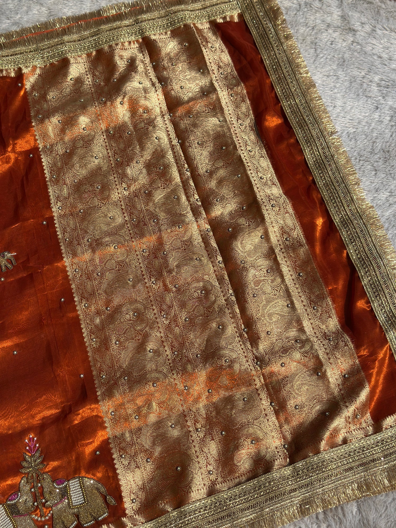 Suvarna Hatti Orange Banarasi Silk Saree - RV Couture 24